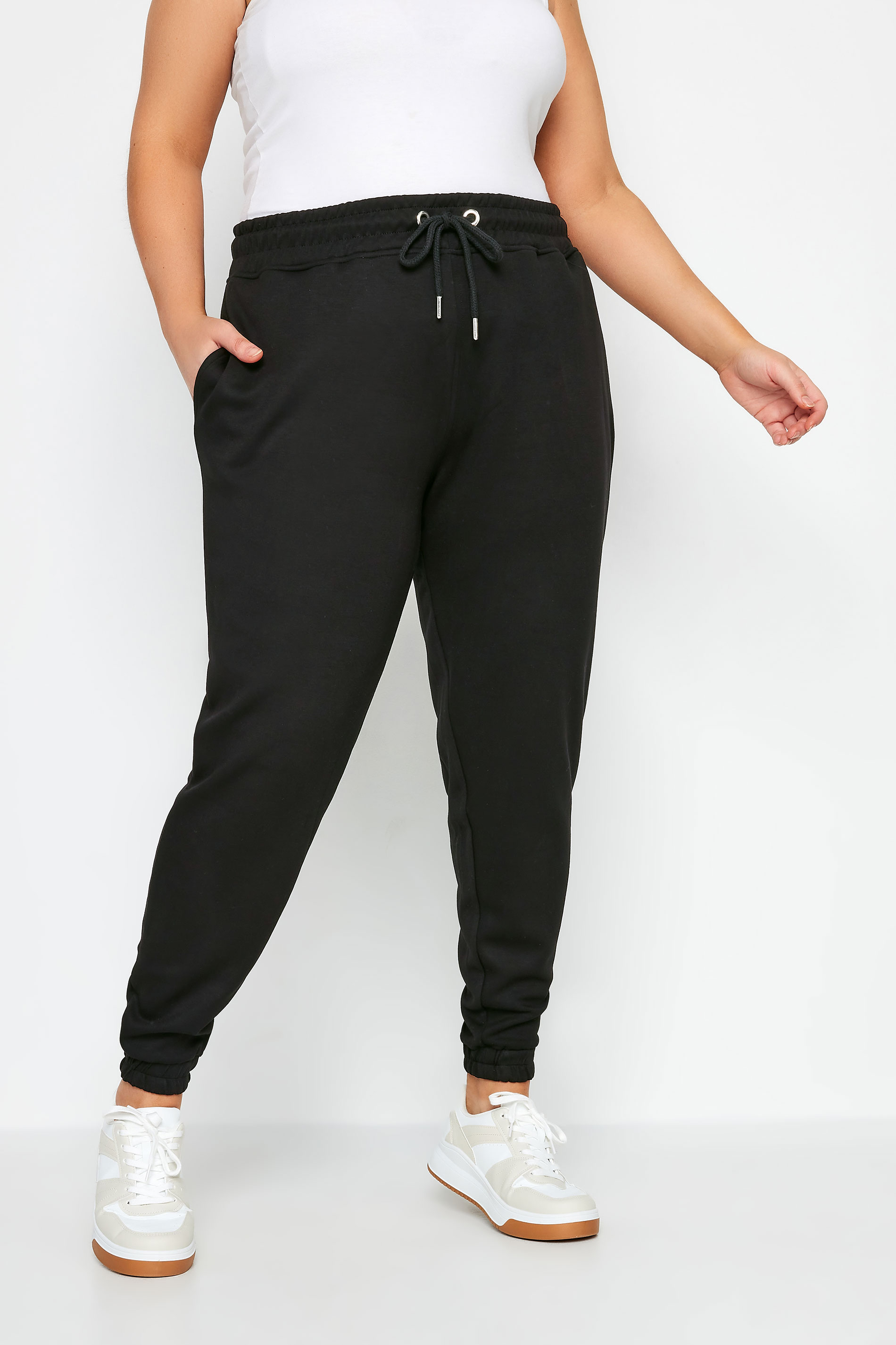 YOURS Plus Size Black Elasticated Joggers | Yours Clothing 1