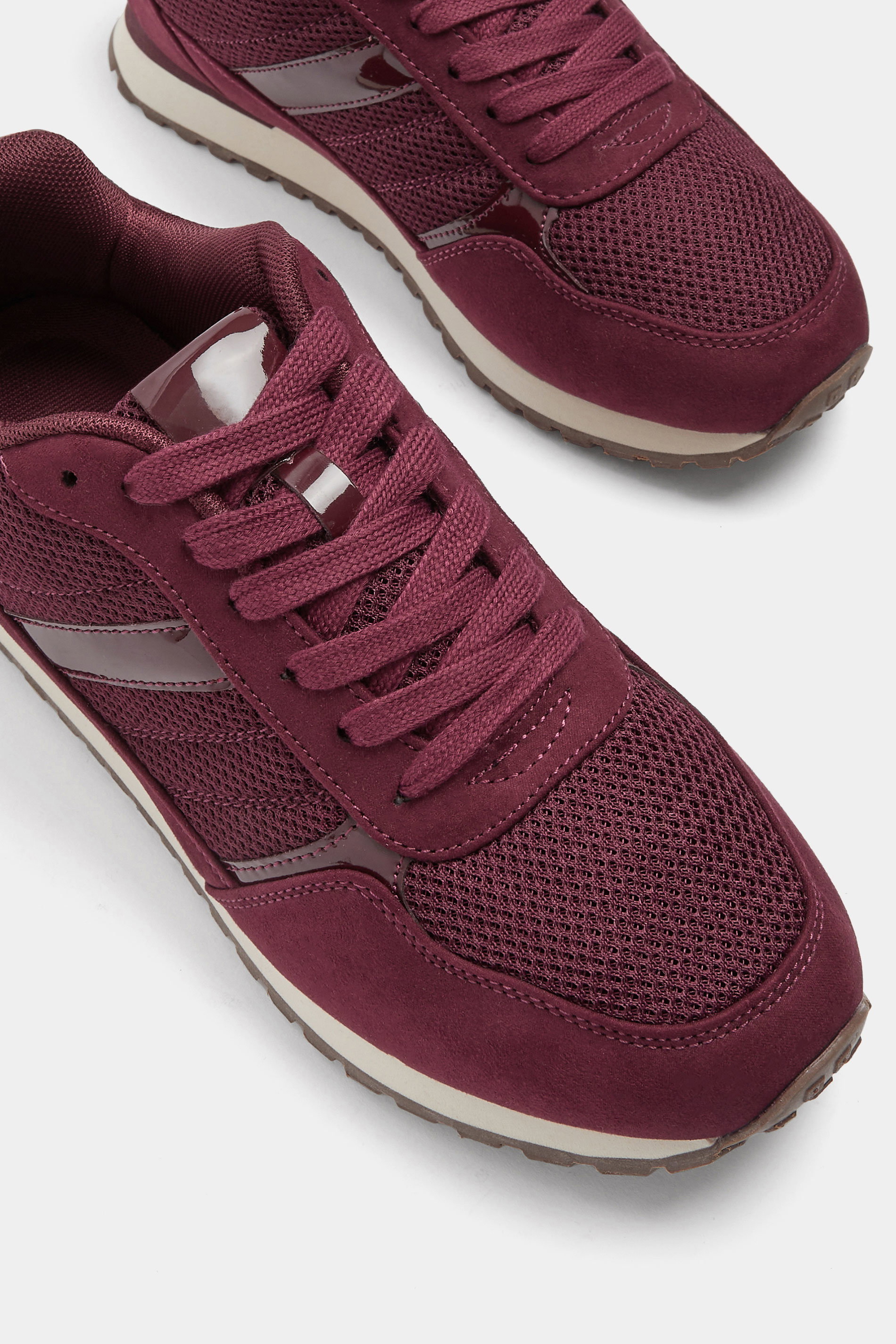 Burgundy Red Side Stripe Lace Up Trainer In Wide EEE Fit | Yours Clothing 4