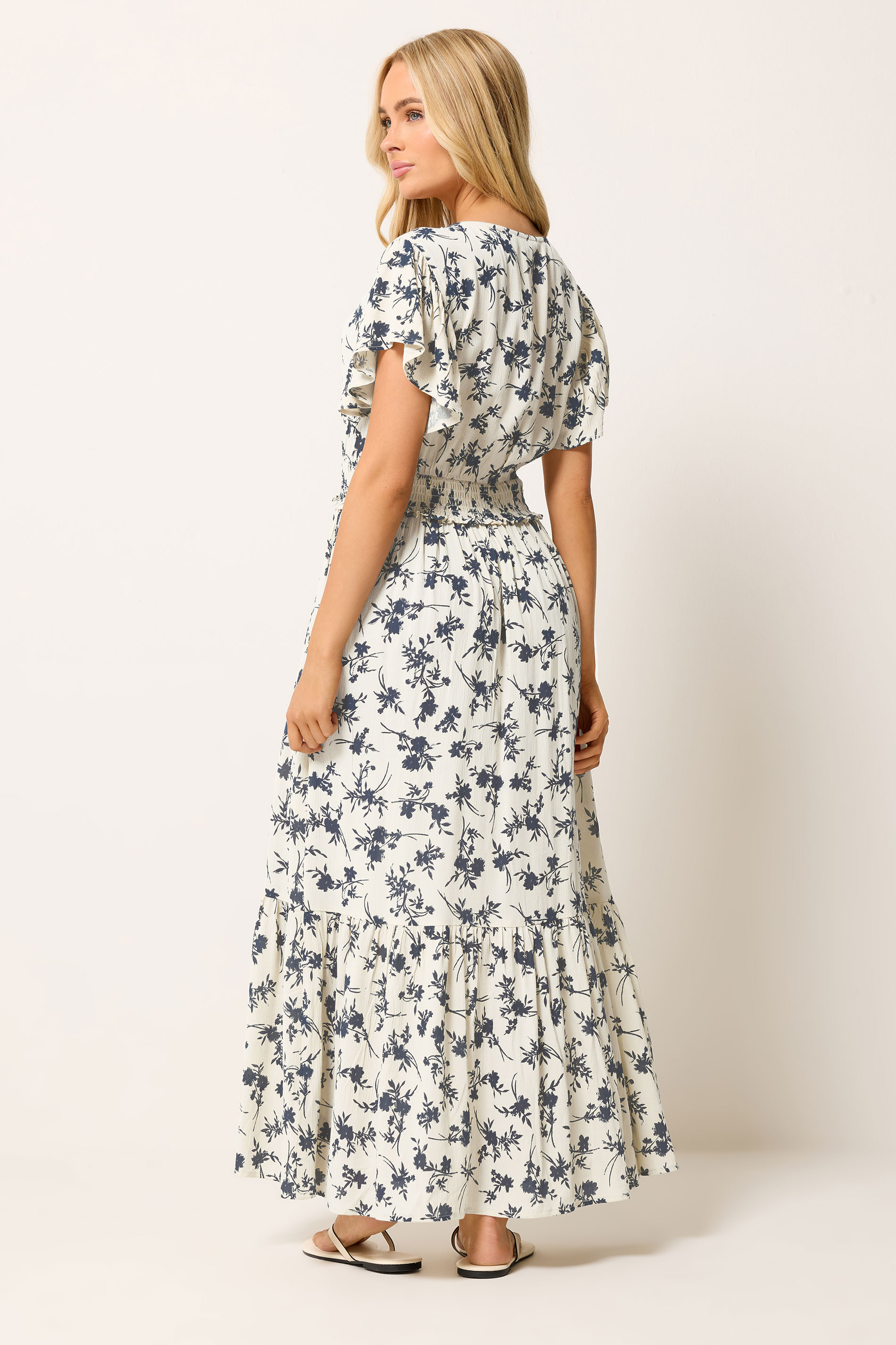 M&Co White Floral Print Shirred Waist Maxi Dress | M&Co 2