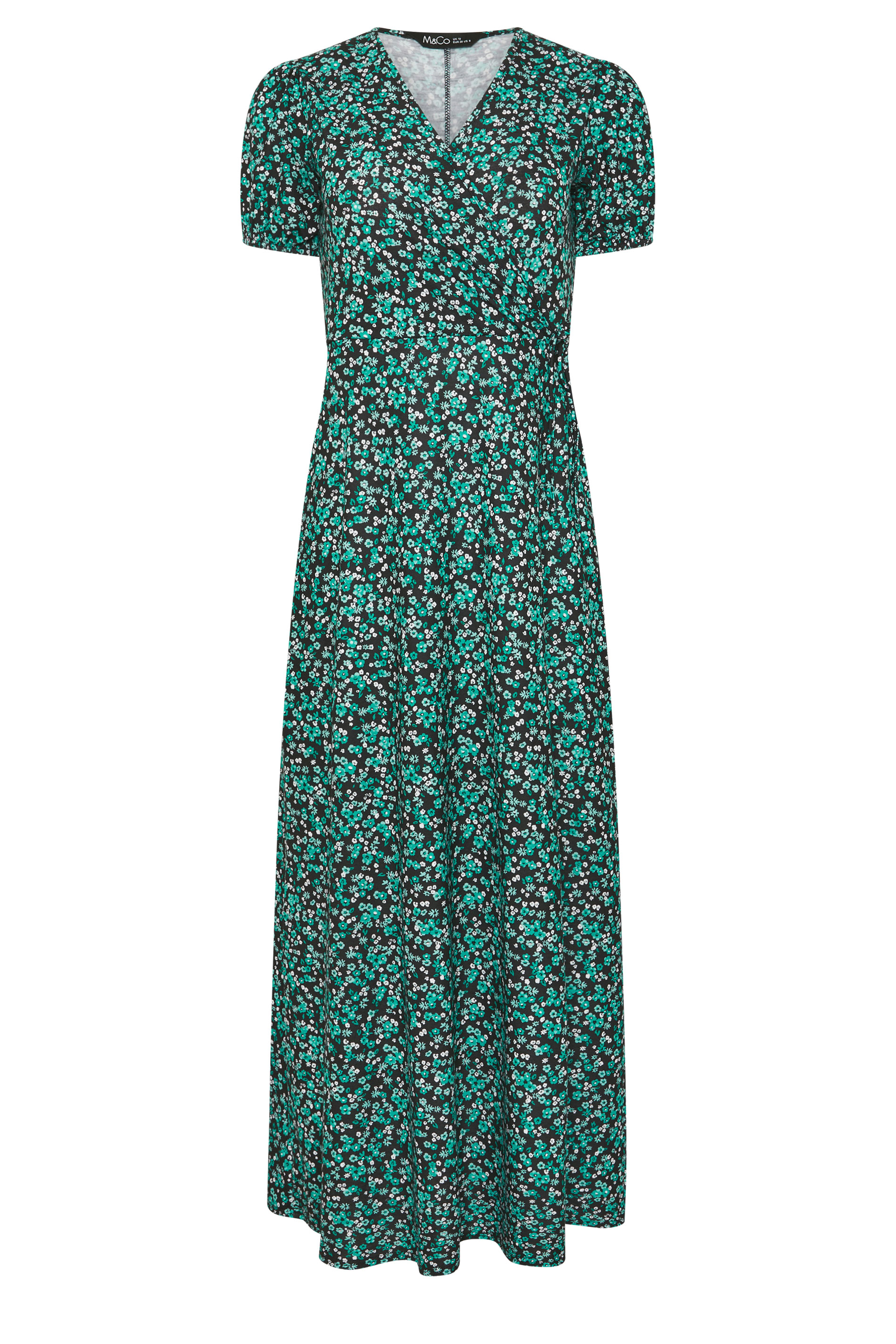 M&Co Teal Green Ditsy Floral Print Wrap Dress | M&Co 5