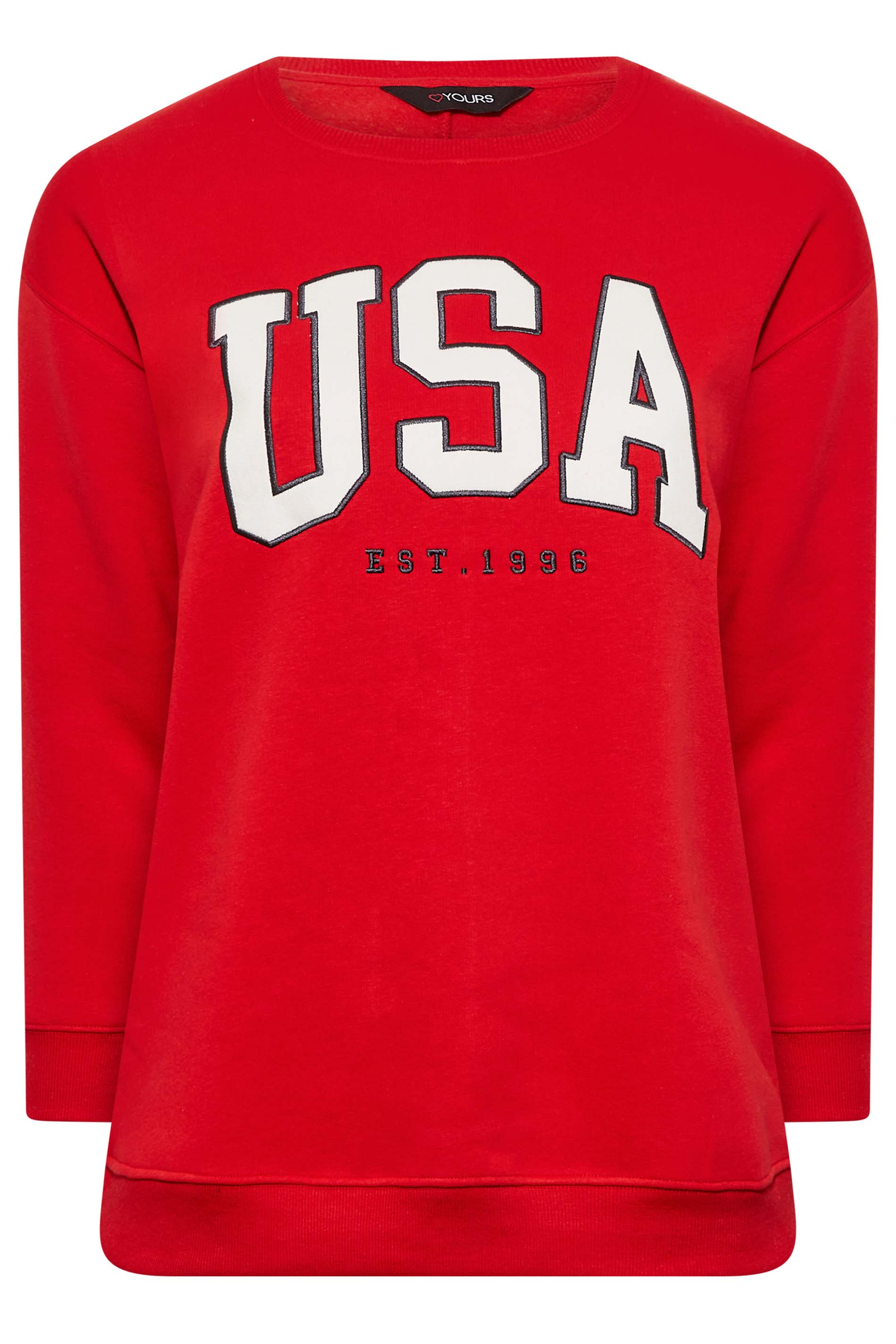 Plus Size Red 'USA' Embroidered Slogan Sweatshirt Yours Clothing