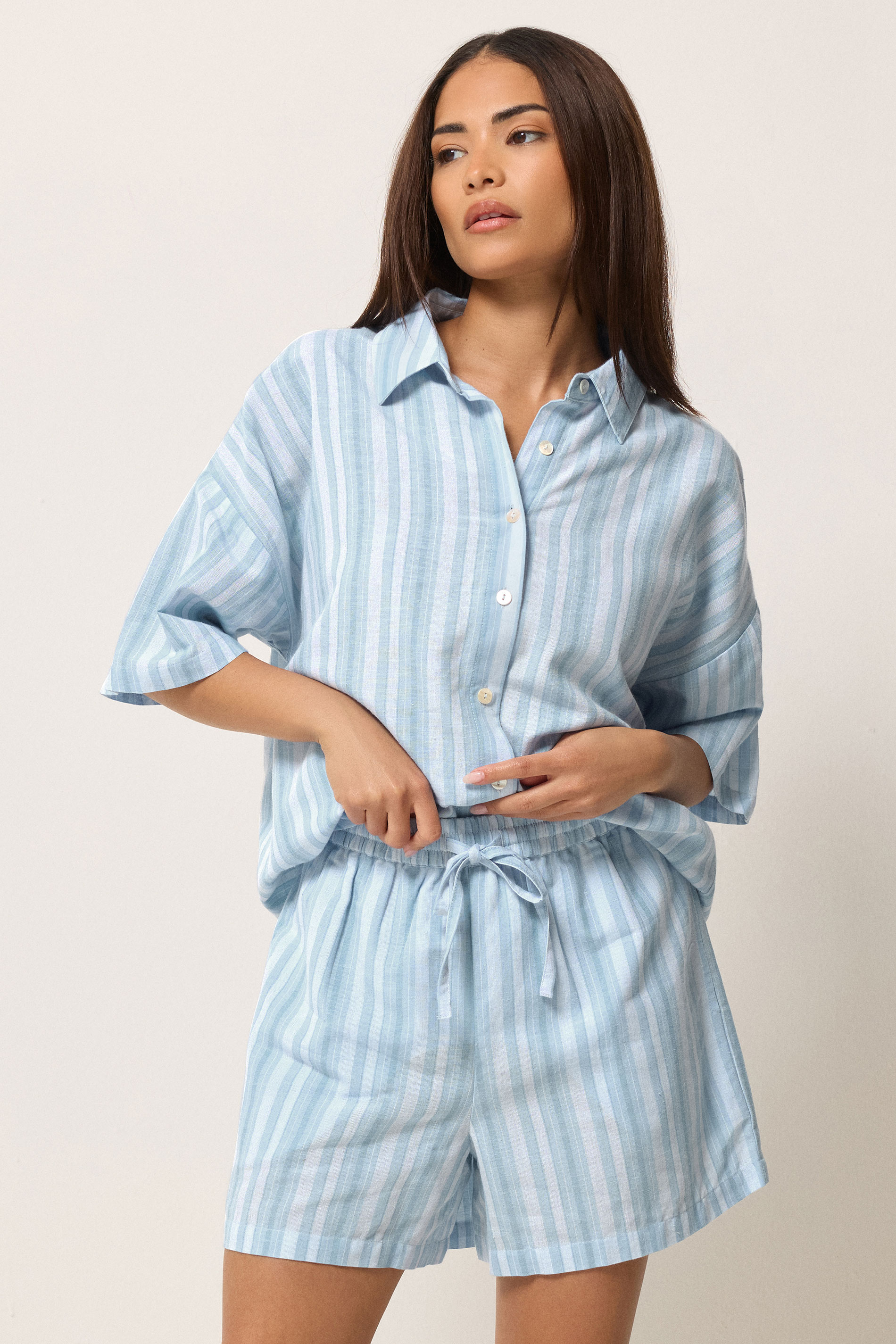 PixieGirl Petite Women's Blue Stripe Cotton Shorts | PixieGirl 3