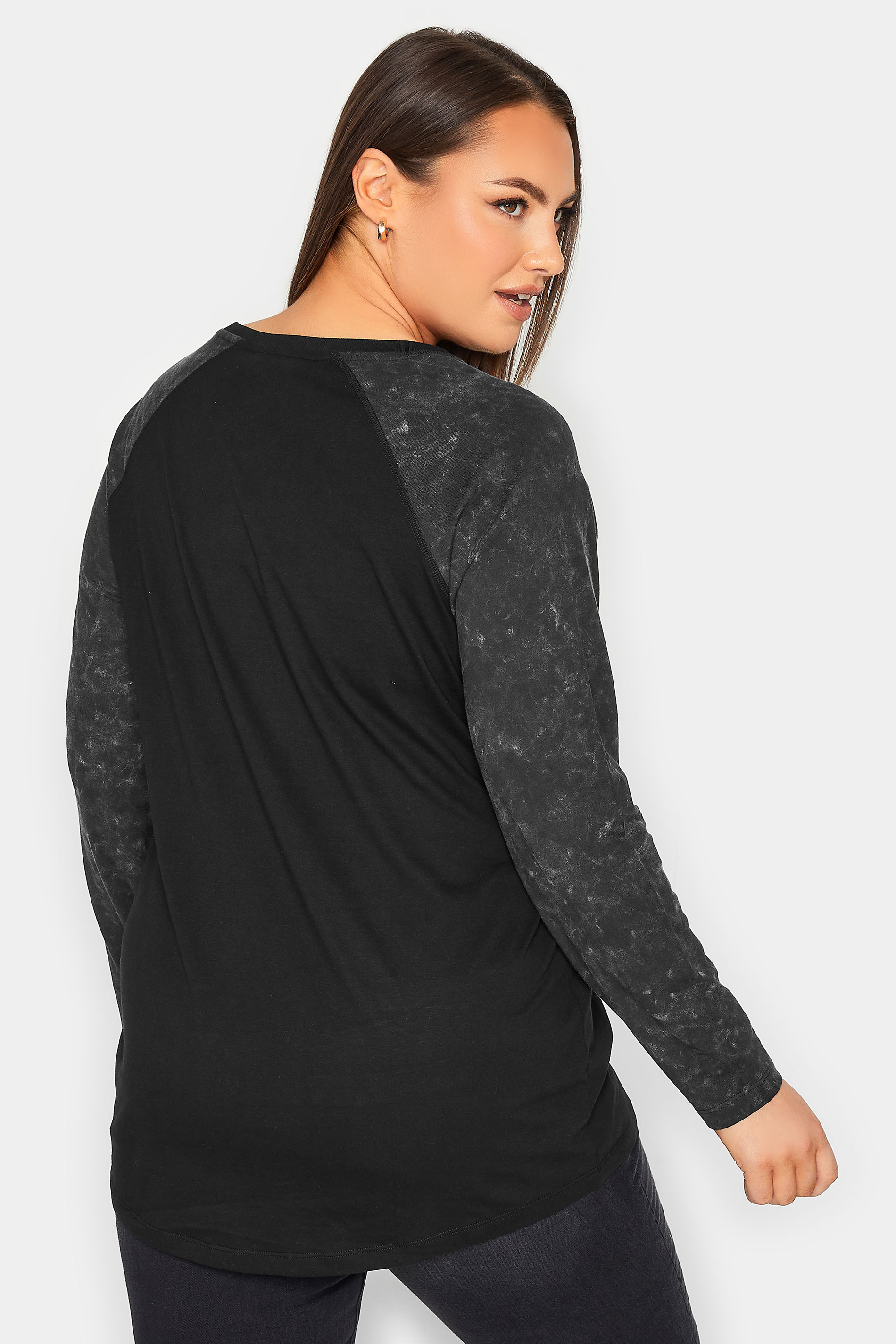 YOURS Curve Black Long Sleeve Raglan Top | Yours Clothing 3