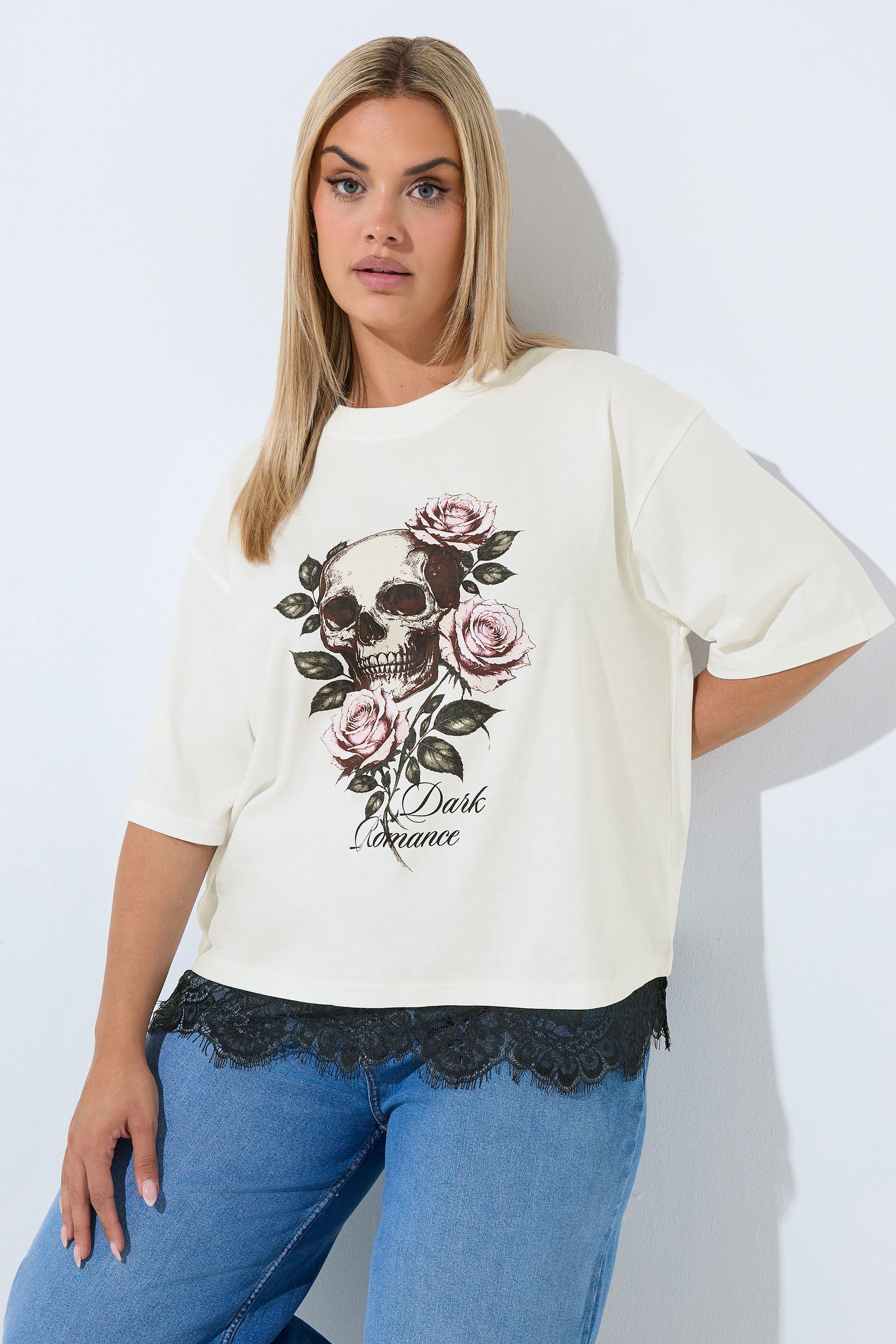 Limited Collection Wit Tshirt Met Schedelprint En Kanten Zoom Size 38