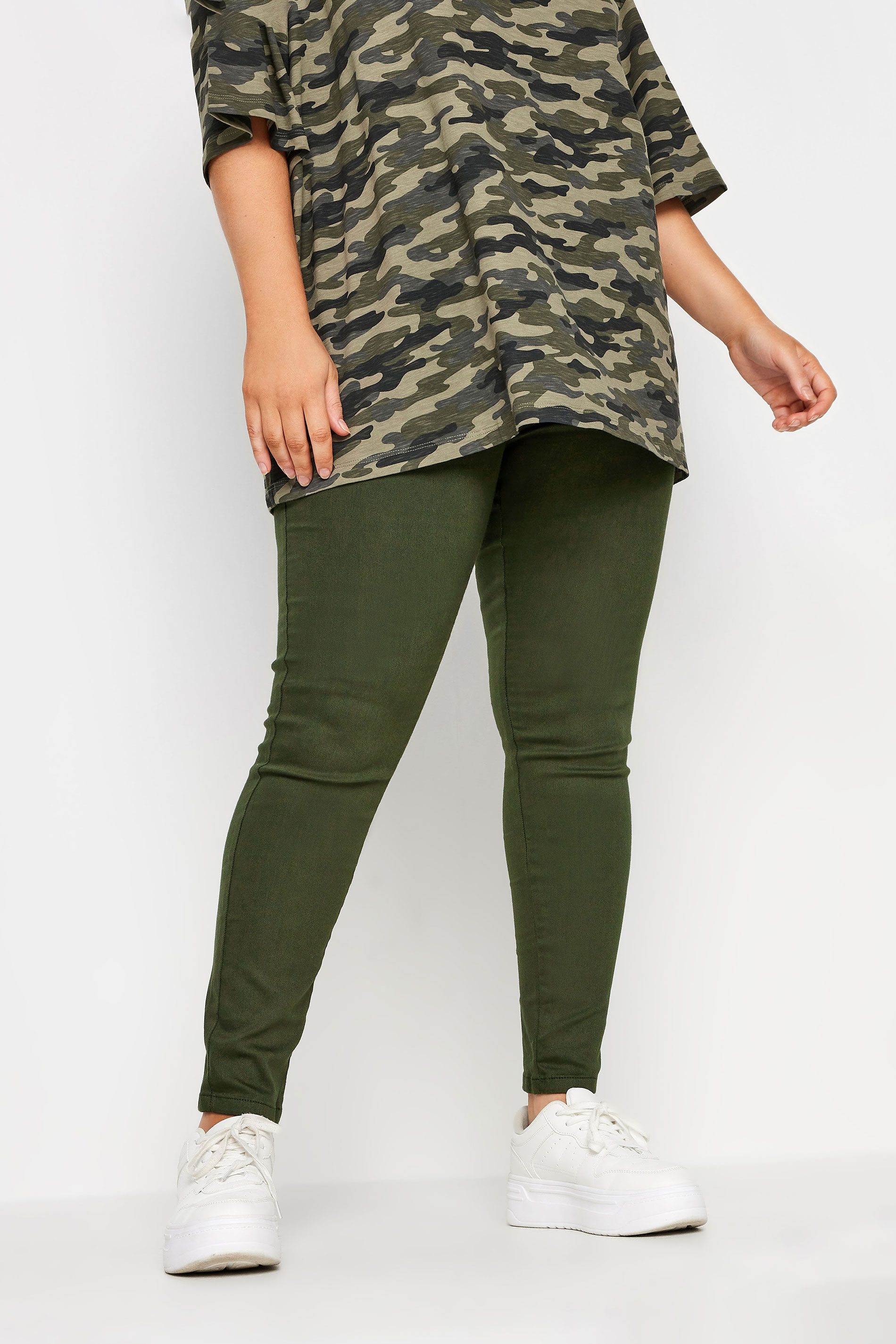 YOURS Plus Size Khaki Green Stretch Pull On GRACE Jeggings | Yours Clothing 1