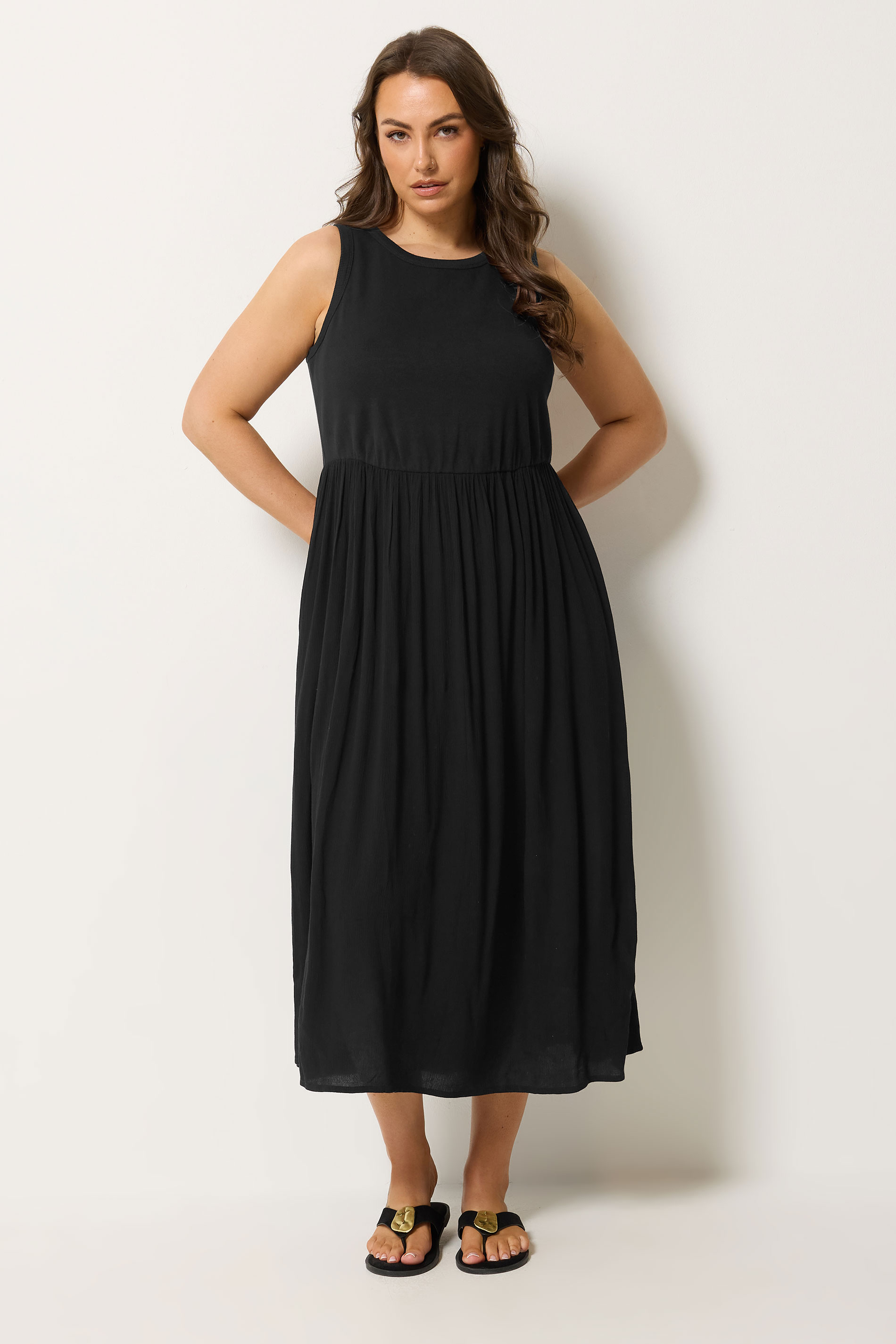 YOURS Plus Size Black Textured Contrast Maxi Dress | Yours Clothing 1