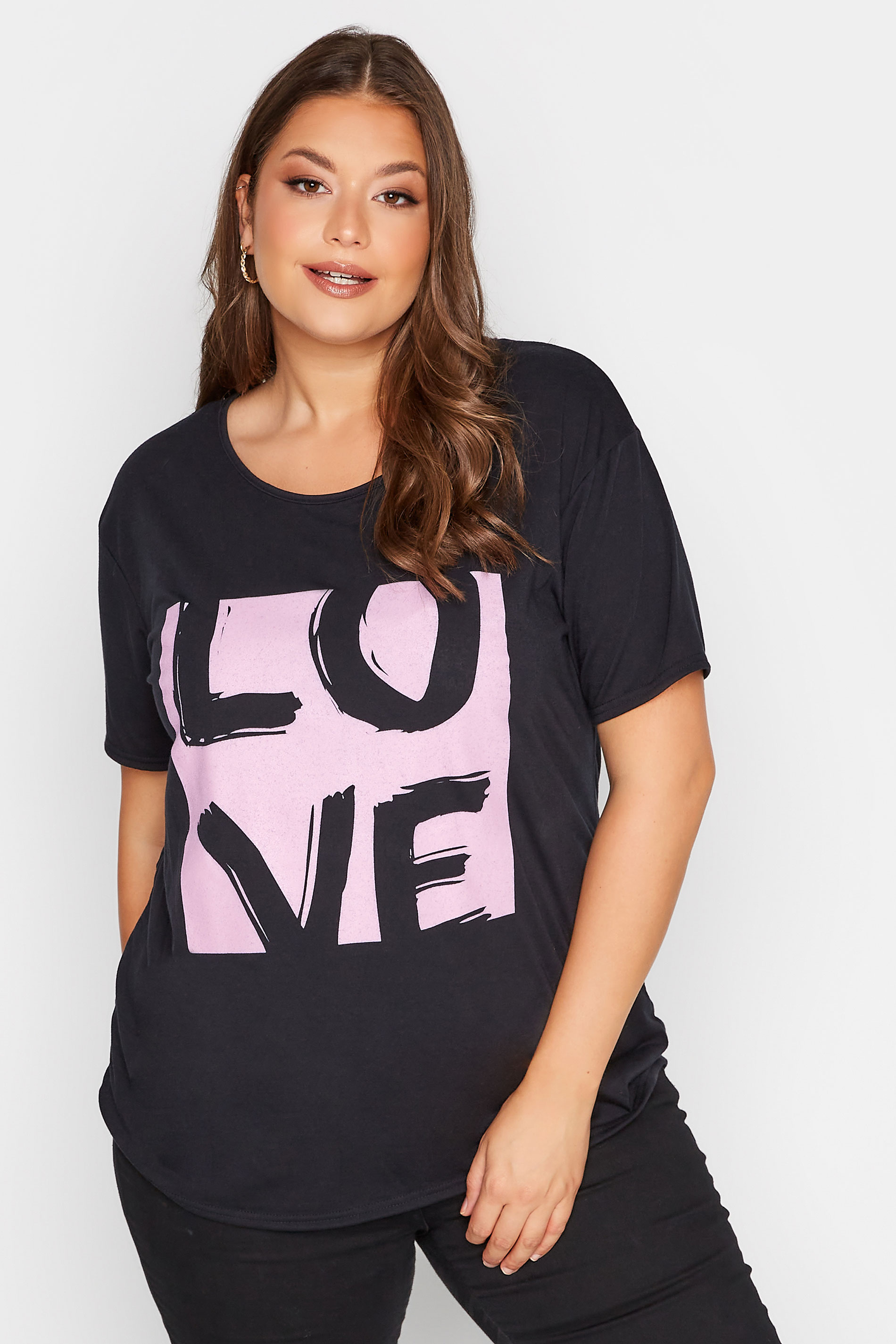 Plus Size Black 'Love' Boyfriend T-Shirt | Yours Clothing 1