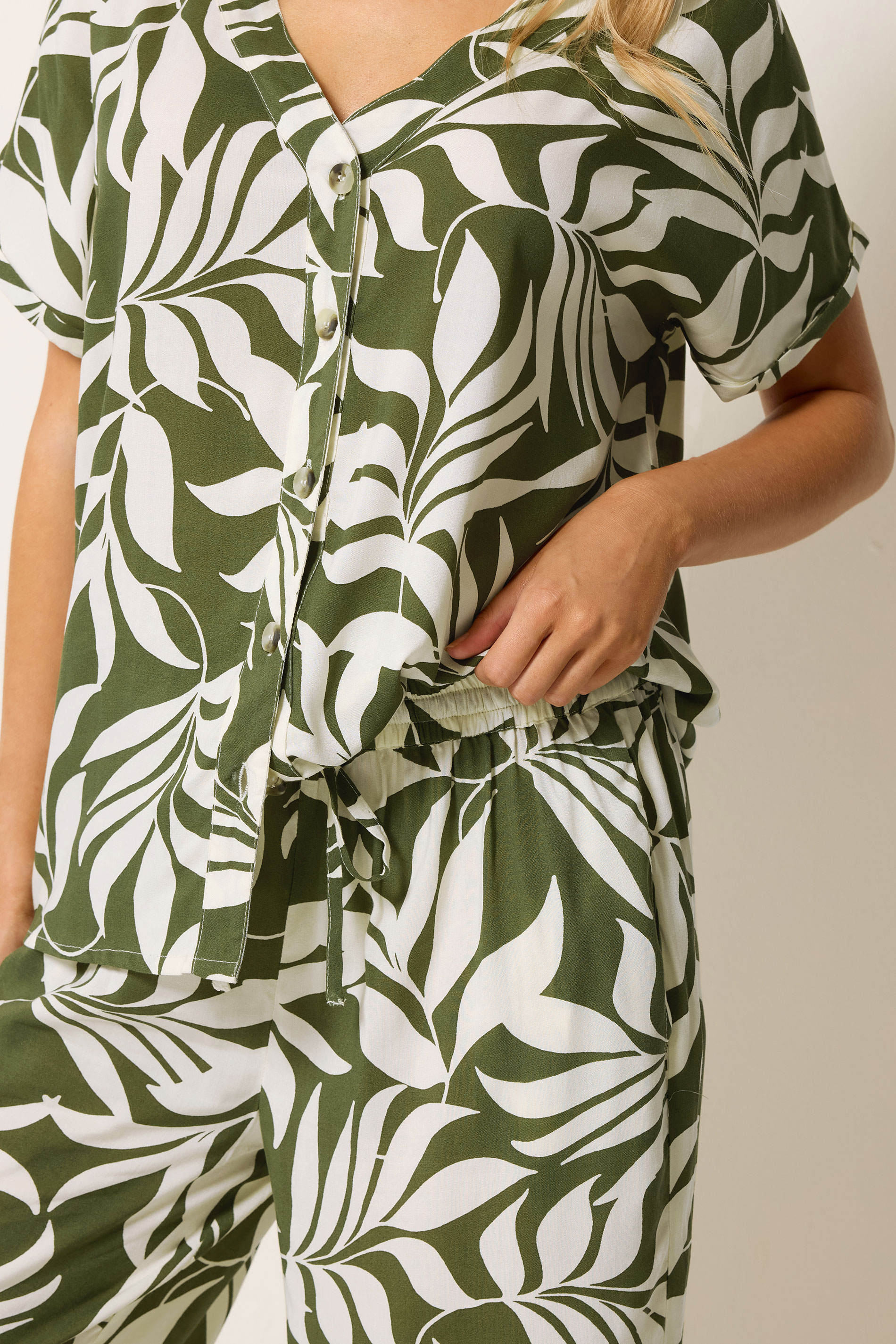 M&Co Khaki Green Leaf Print Blouse and Trousers Set | M&Co 4