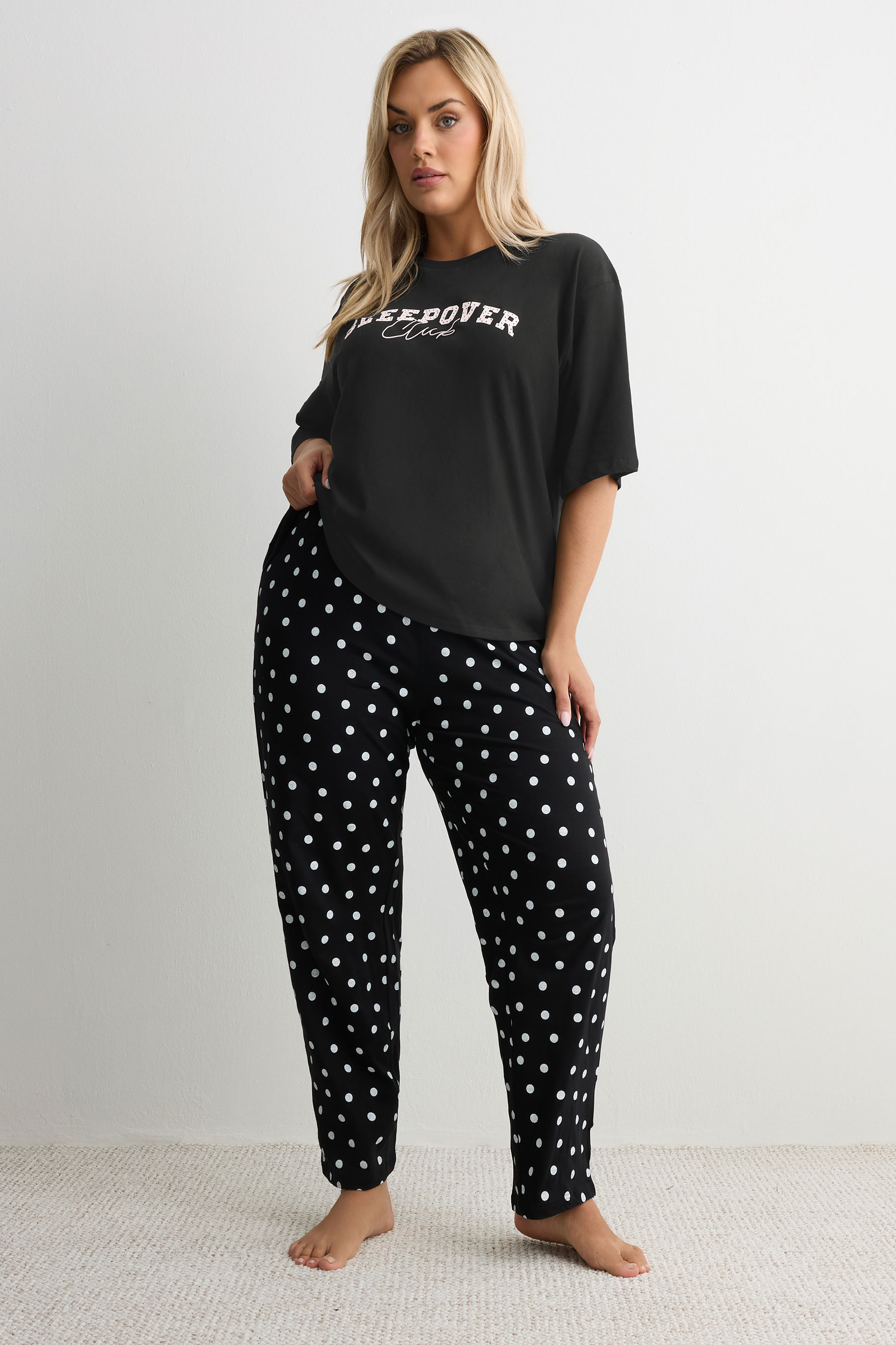 YOURS Plus Size Black 'Sleepover Club' Sleep Top | Yours Clothing 2