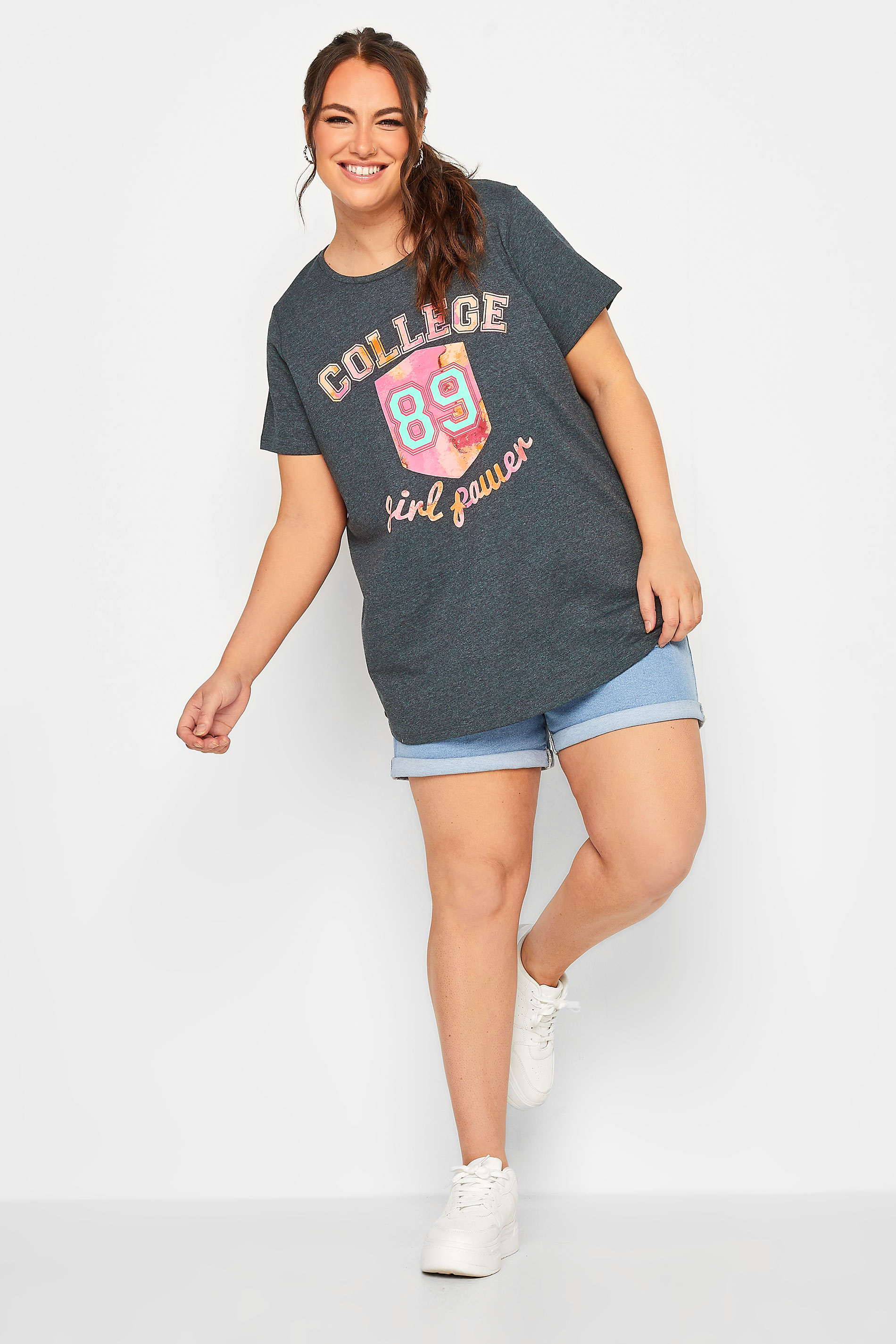 YOURS Plus Size Grey 'Girl Power' Printed V-Neck T-Shirt | Yours Clothing 2