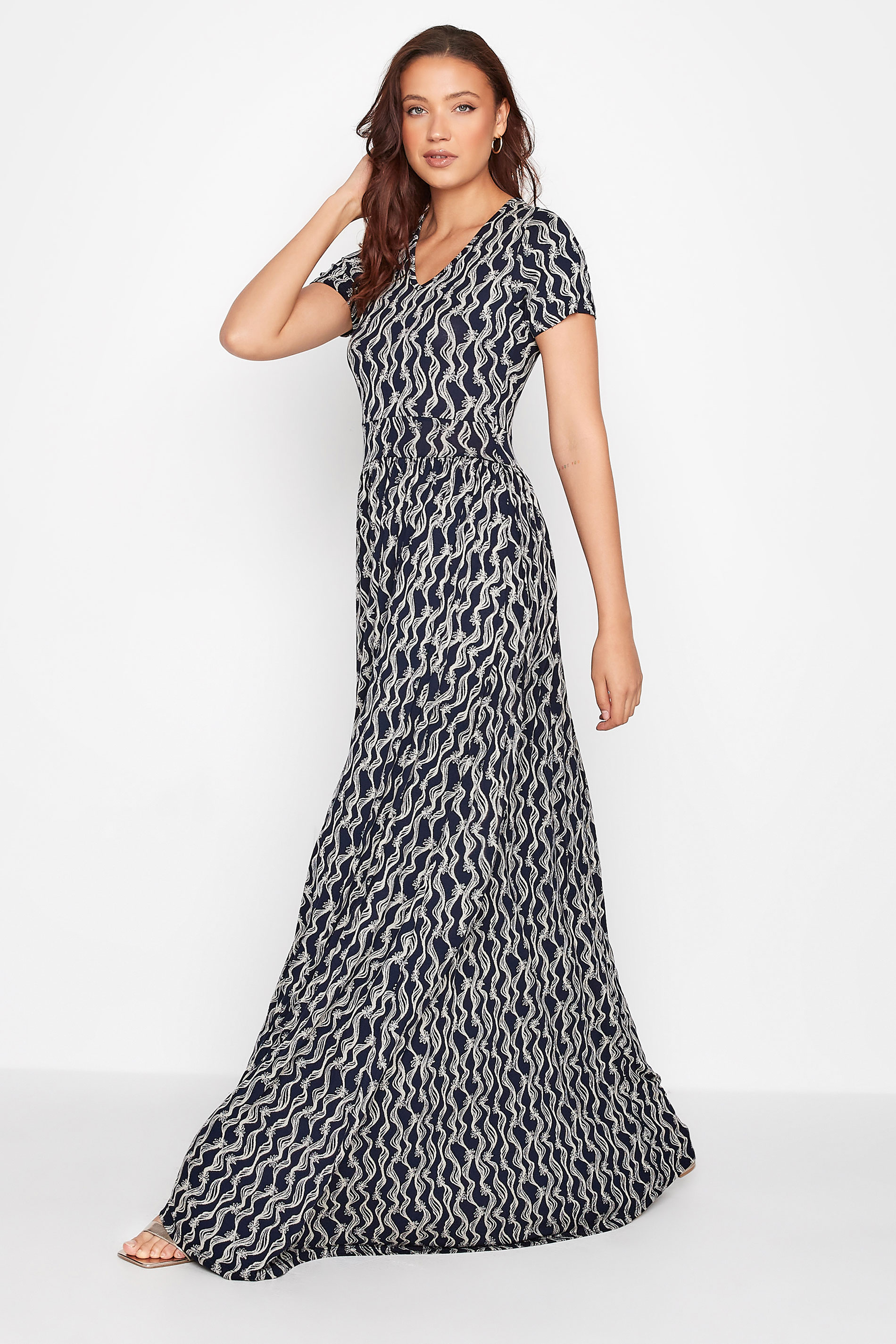 LTS Tall Women's Navy Blue Swirl Floral Maxi Dress | Long Tall Sally 1