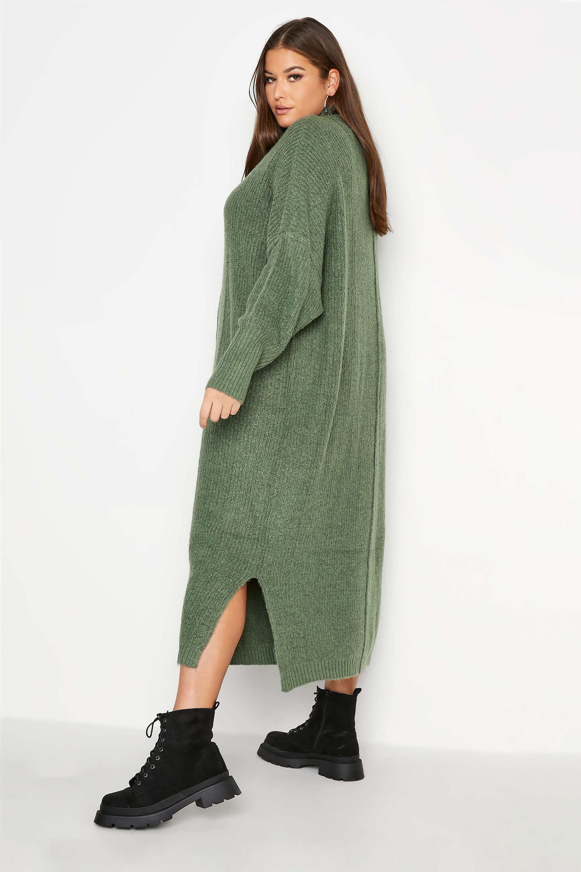 Plus Size Sage Green Knitted Jumper Dress | Yours Clothing 3
