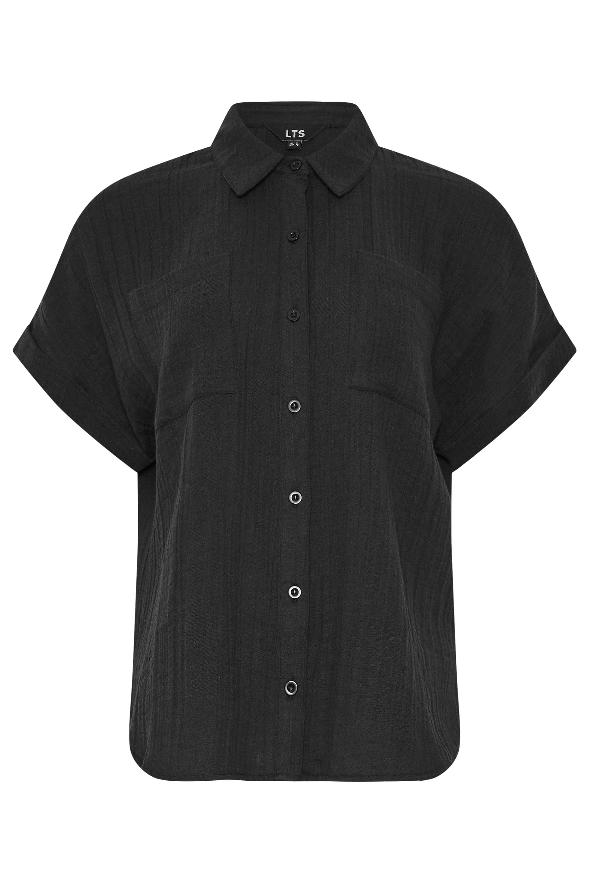 LTS Tall Women's Black Cheesecloth Grown-On Sleeve Cotton Shirt | Long Tall Sally 6