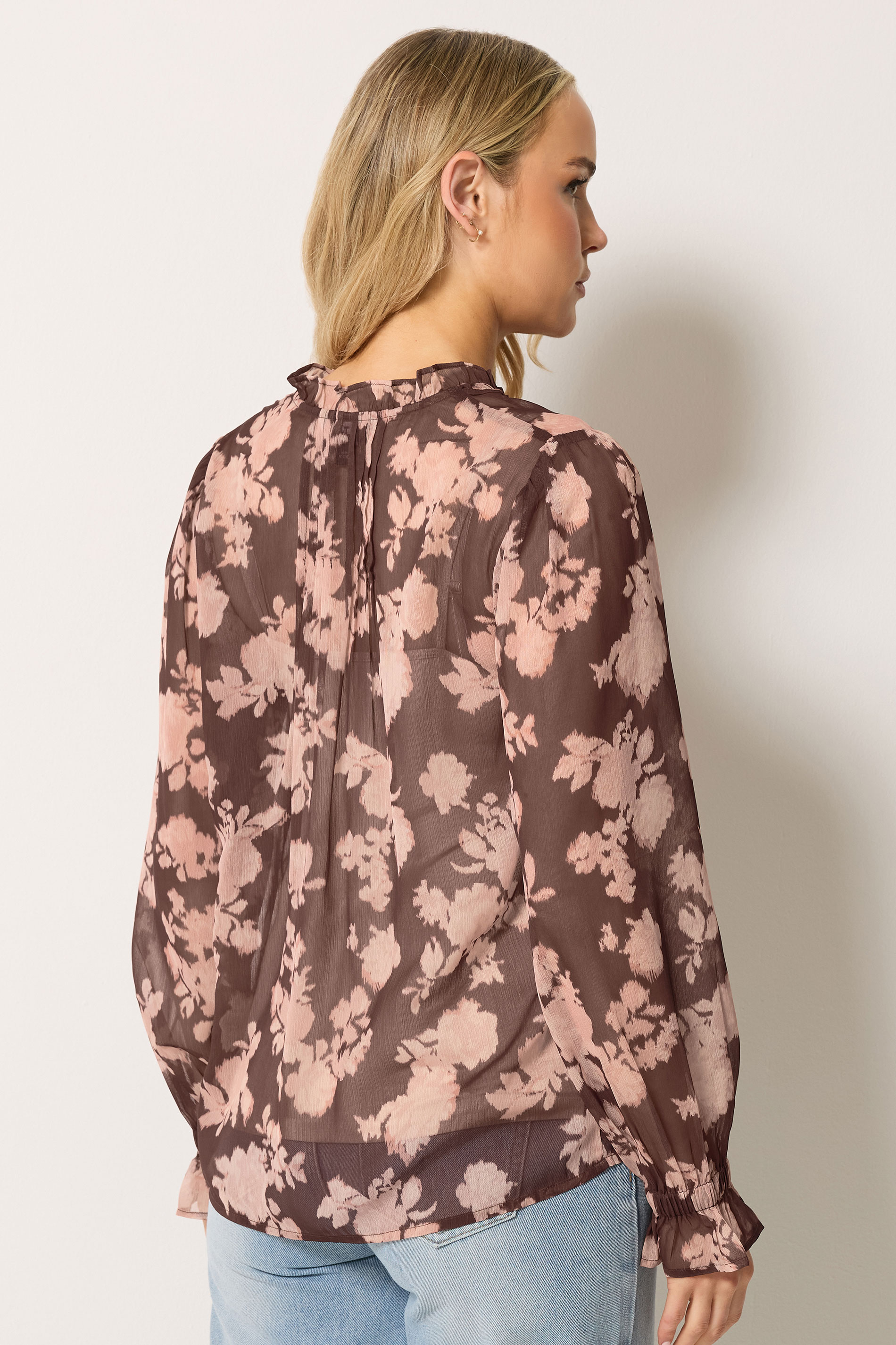 LTS Tall Women's Brown Abstract Floral Sheer Pintuck Blouse | Long Tall Sally 2
