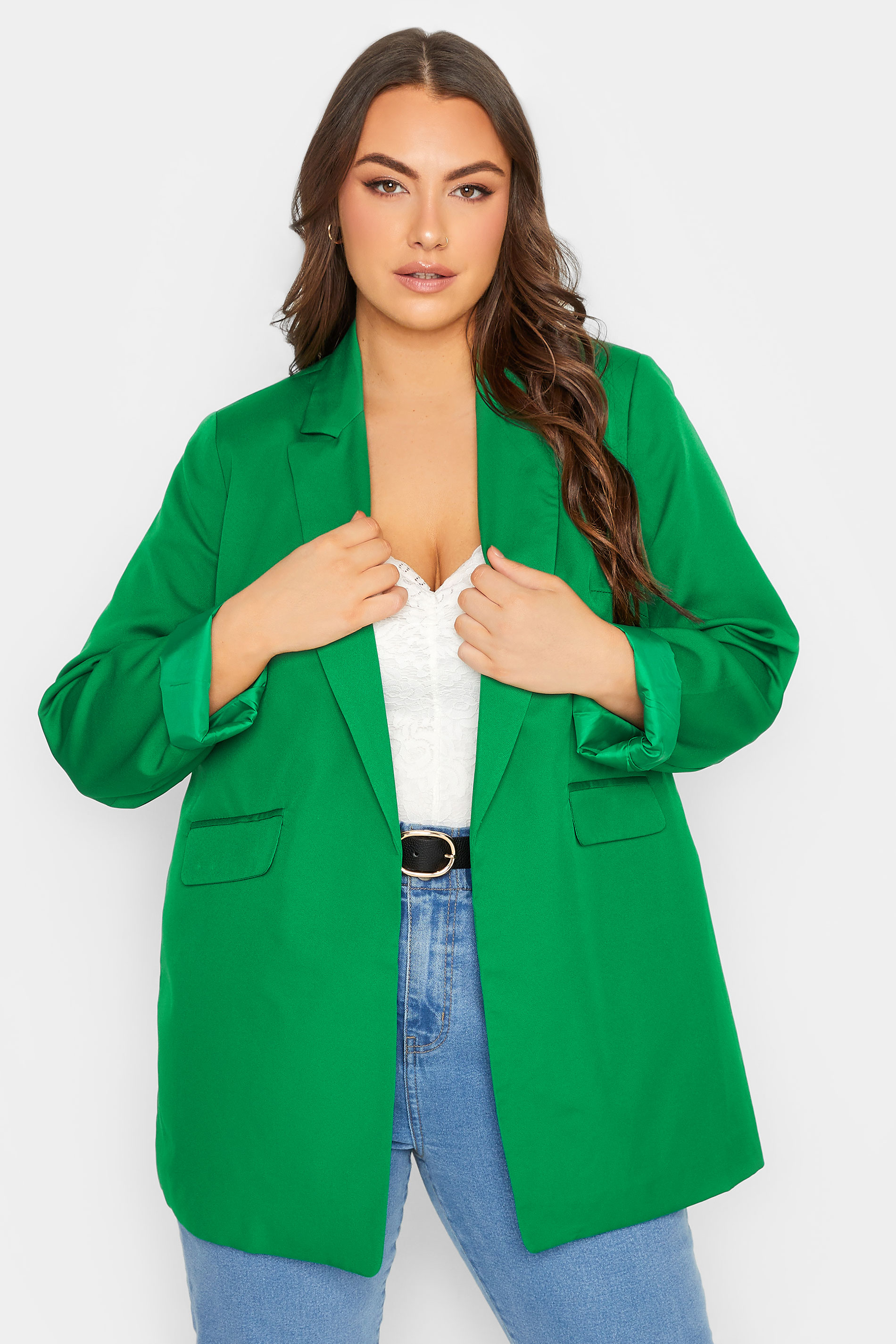 Plus Size Green Tailored Blazer | Yours Clothing 1