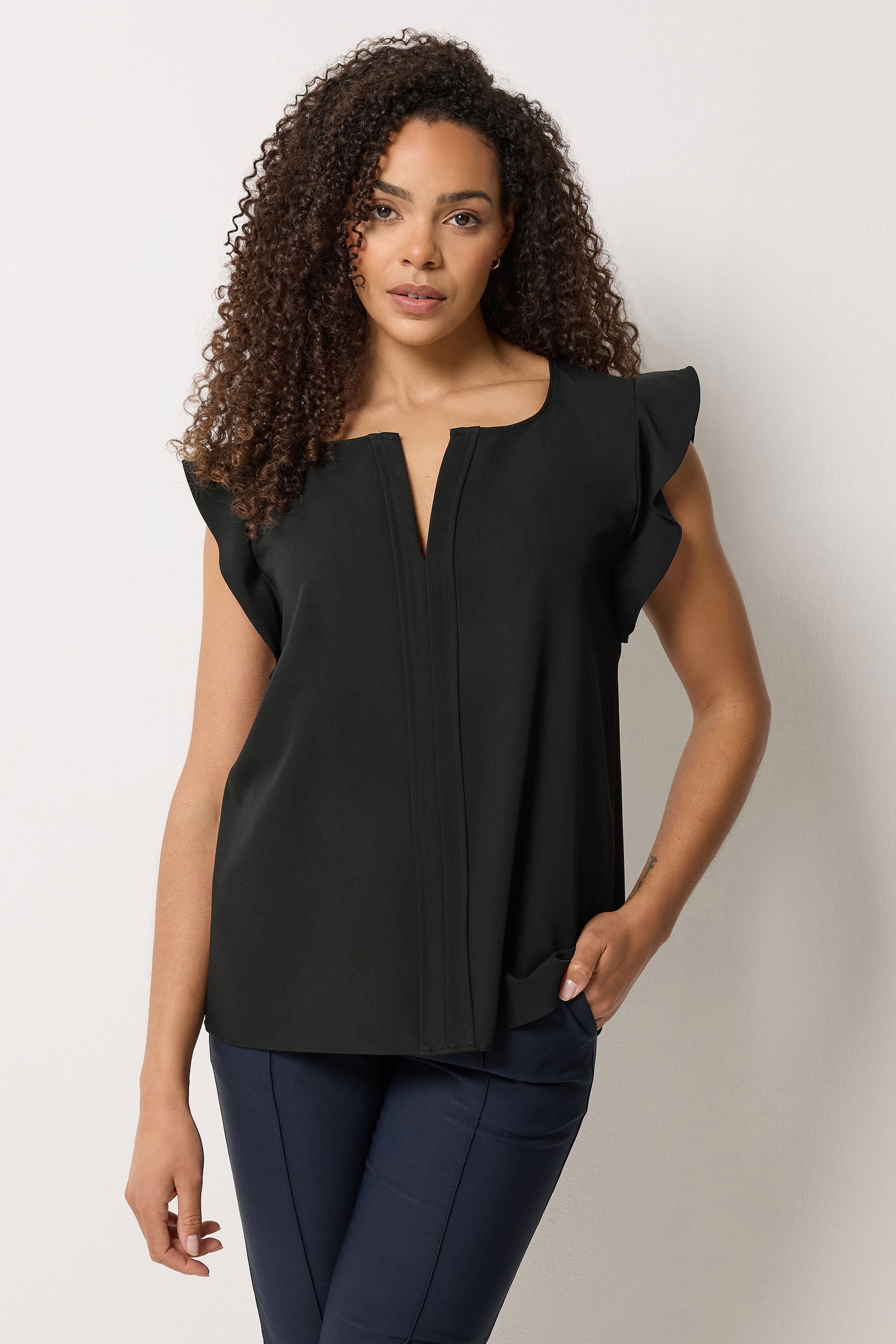 M&Co Black Frill Sleeve Pleated Blouse | M&Co 3