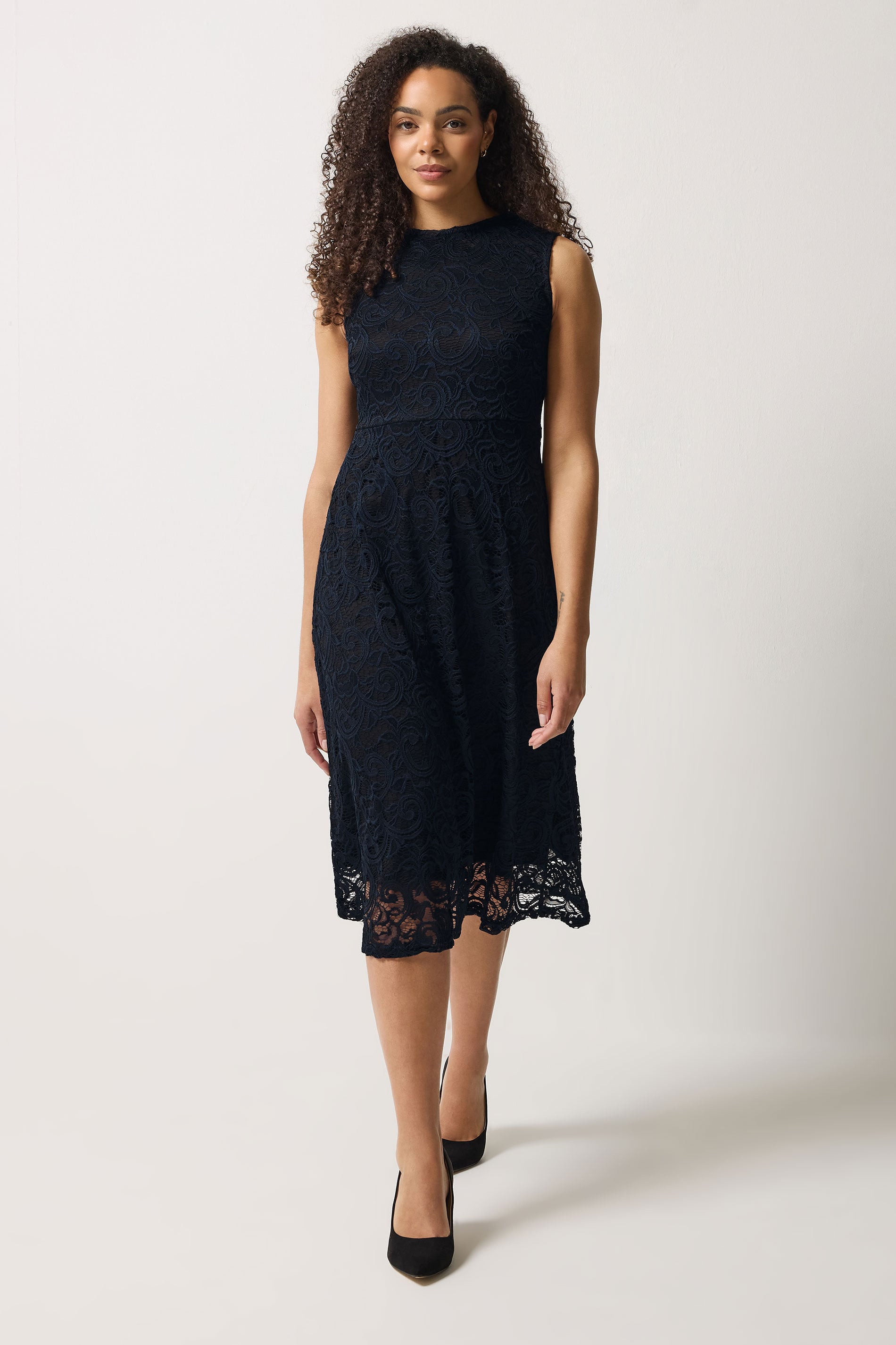 M&Co Navy Blue Lace Skater Dress | M&Co 1