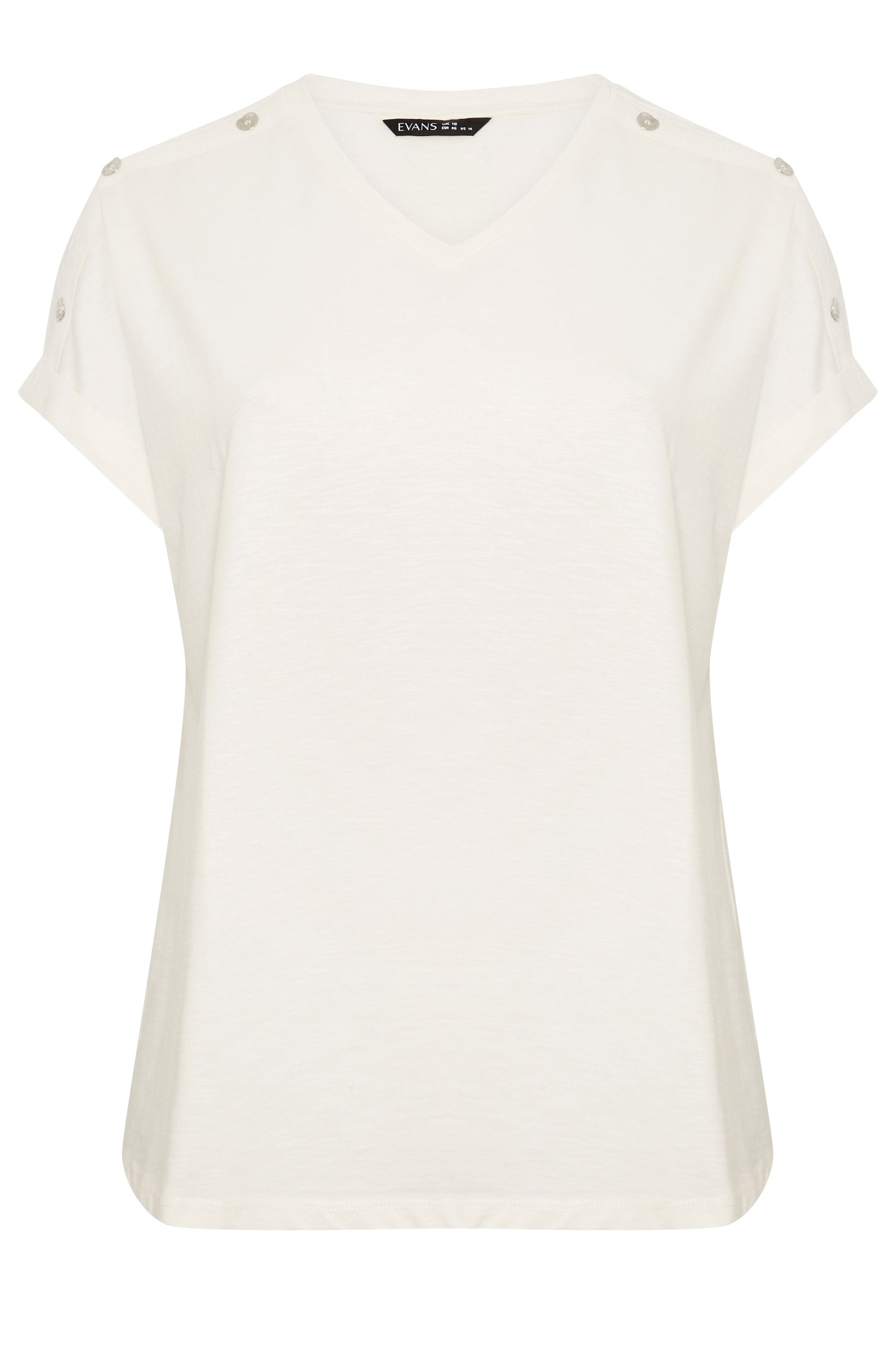 EVANS Plus Size Ivory White Button Shoulder T-Shirt | Evans 5