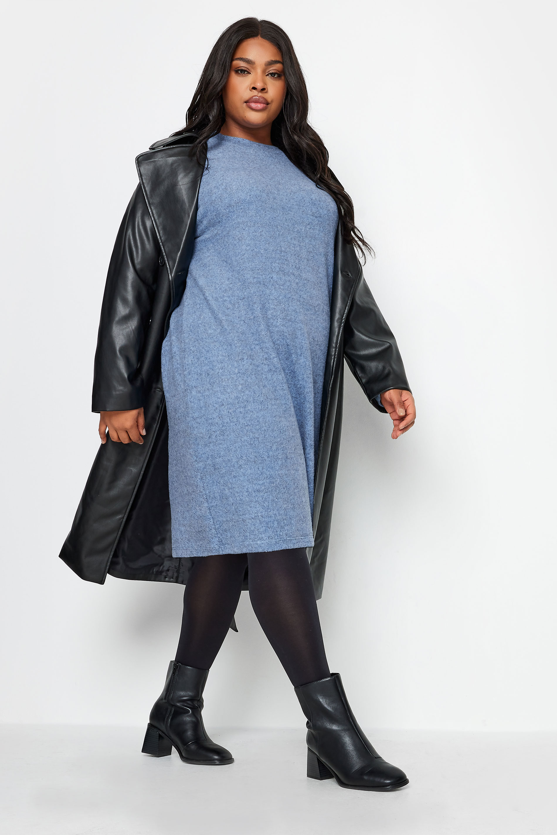 YOURS Plus Size Blue Soft Touch Knitted Jumper Dress | Yours Clothing 2