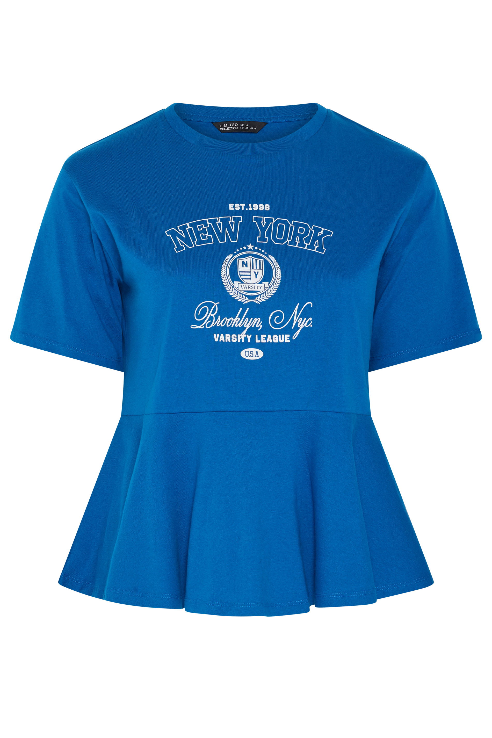 LIMITED COLLECTION Plus Size Blue New York Sporty Peplum Top 5