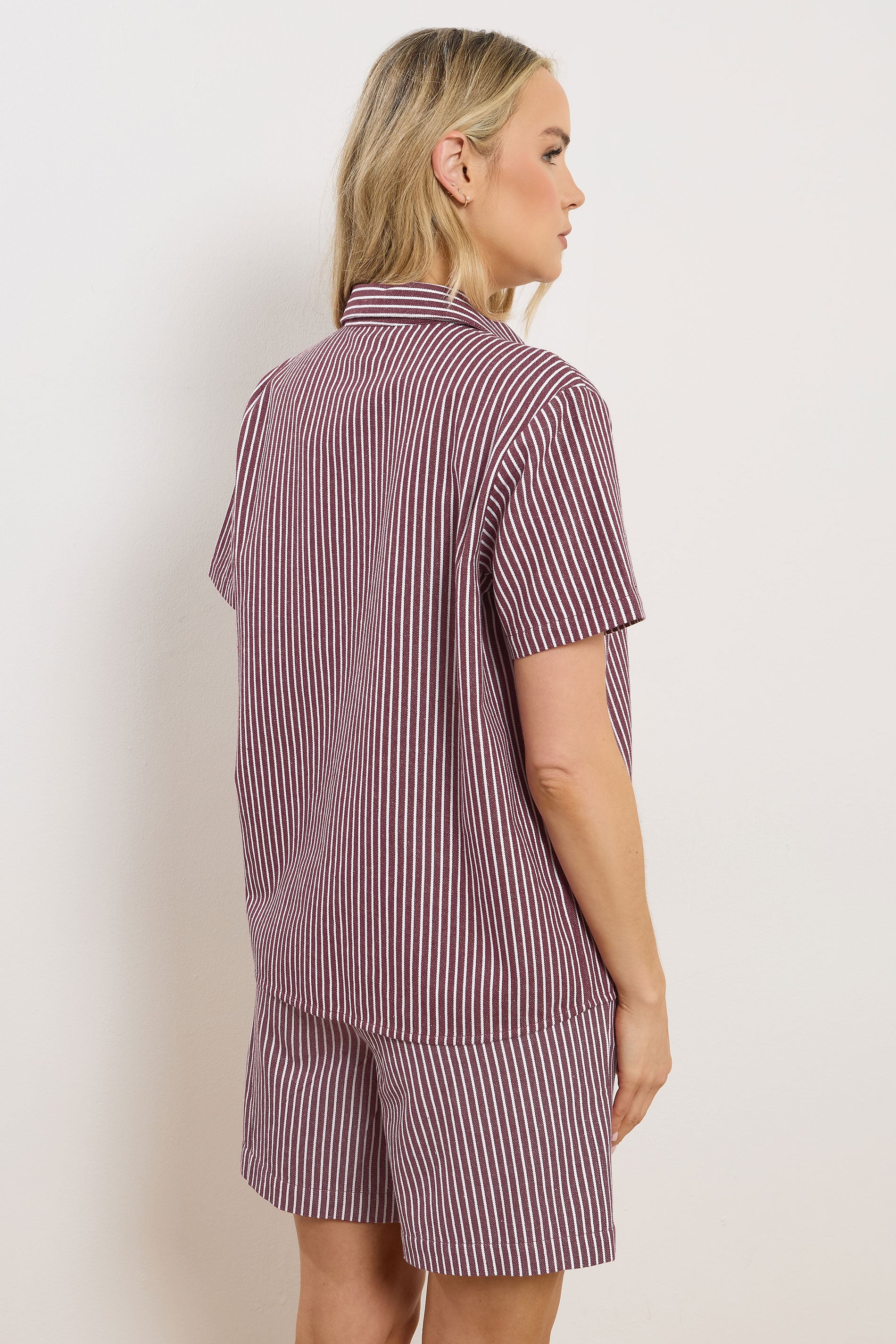 LTS Tall Women's Burgundy Red Stripe Button Cotton Shirt | Long Tall Sally 2