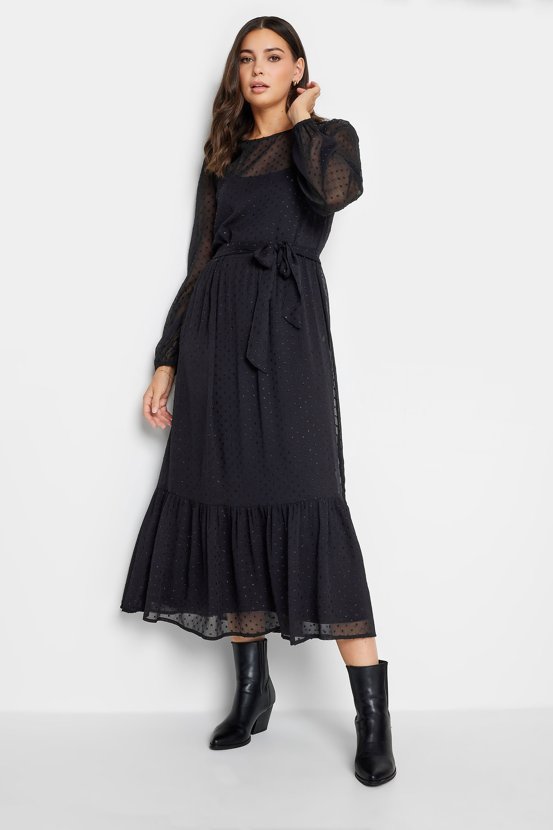 LTS Tall Womens Black Dobby Tiered Midaxi Dress | Long Tall Sally 1
