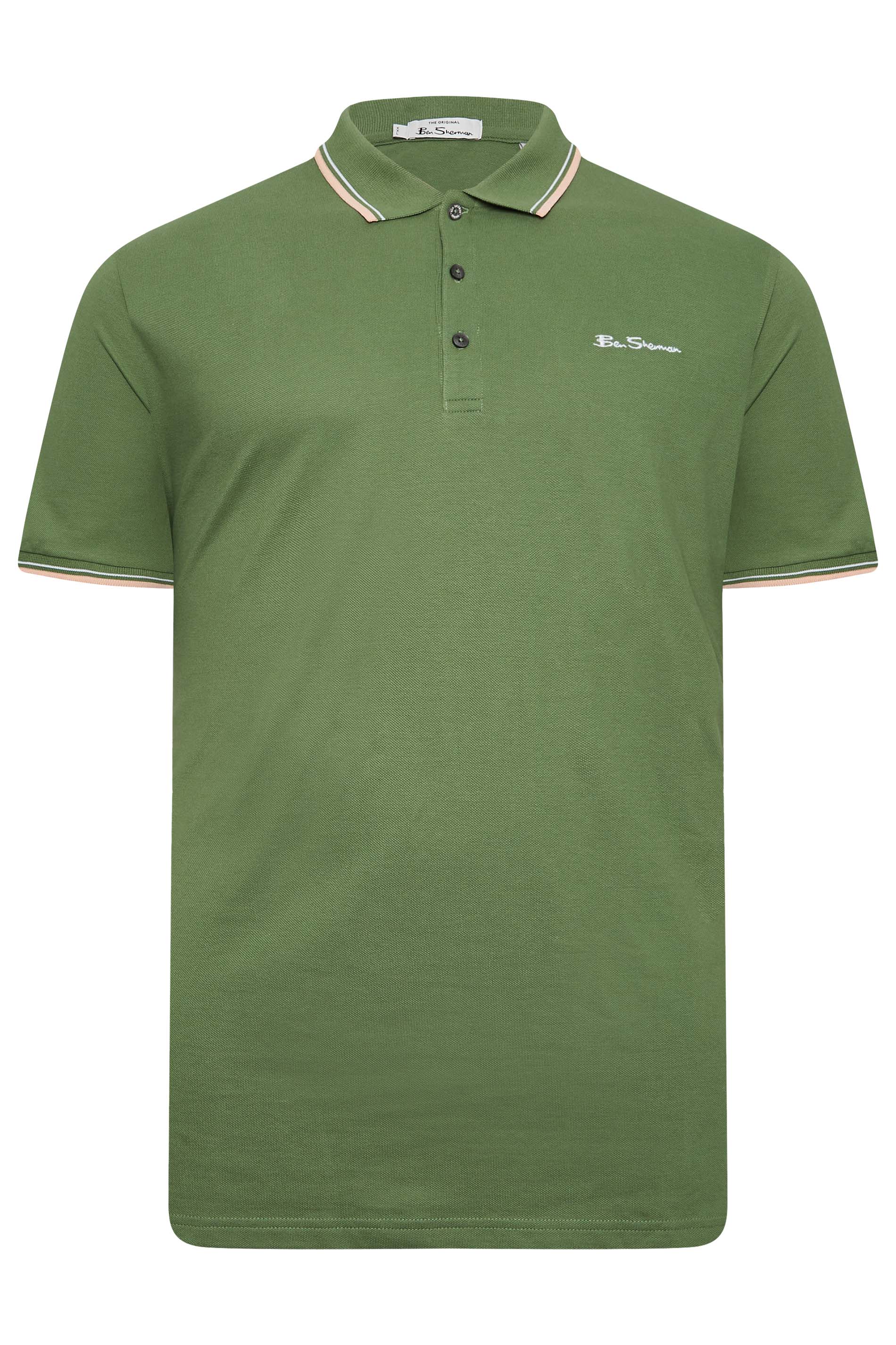 BEN SHERMAN Big & Tall Rich Fern Green Signature Tipped Polo Shirt | BadRhino  3
