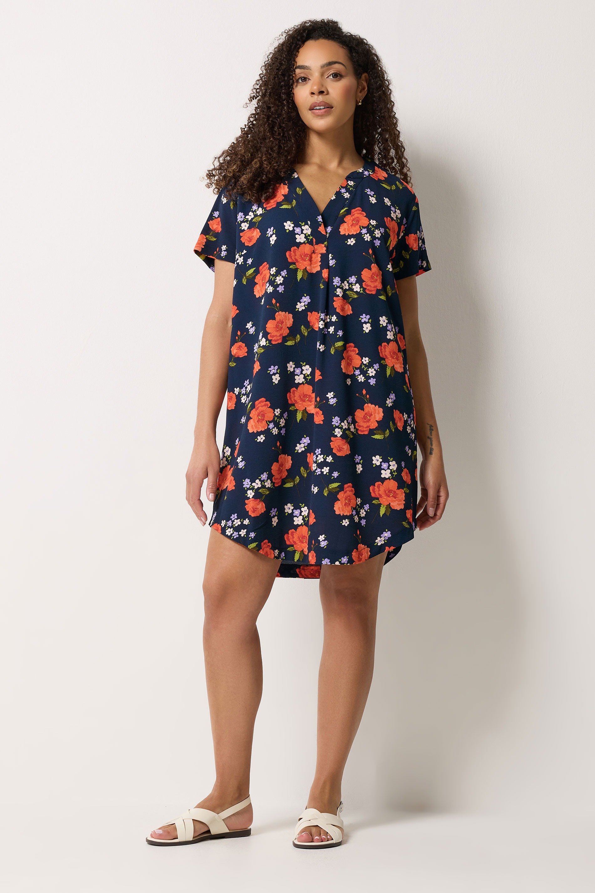 M&Co Blue Floral Notch Neck Midi Dress | M&Co 3