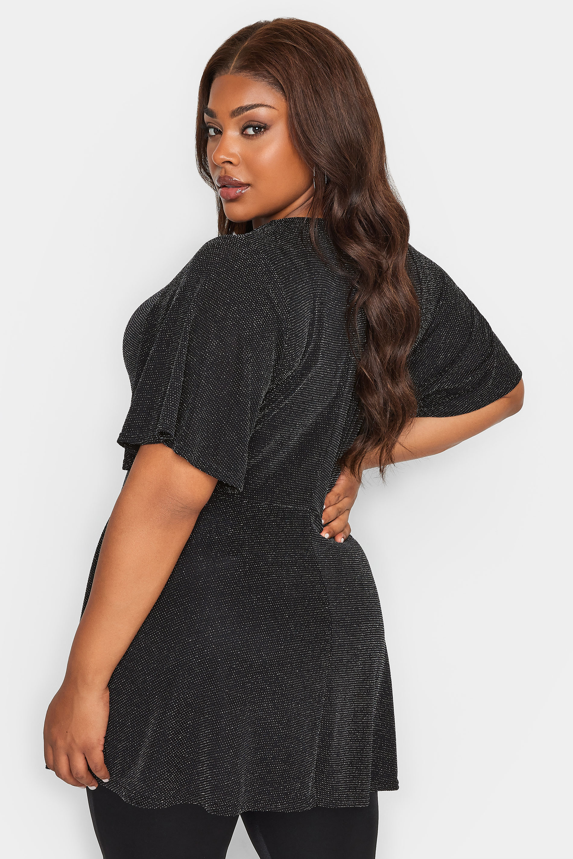 YOURS Plus Size Black Keyhole Pleated Peplum Top | Yours Clothing 3