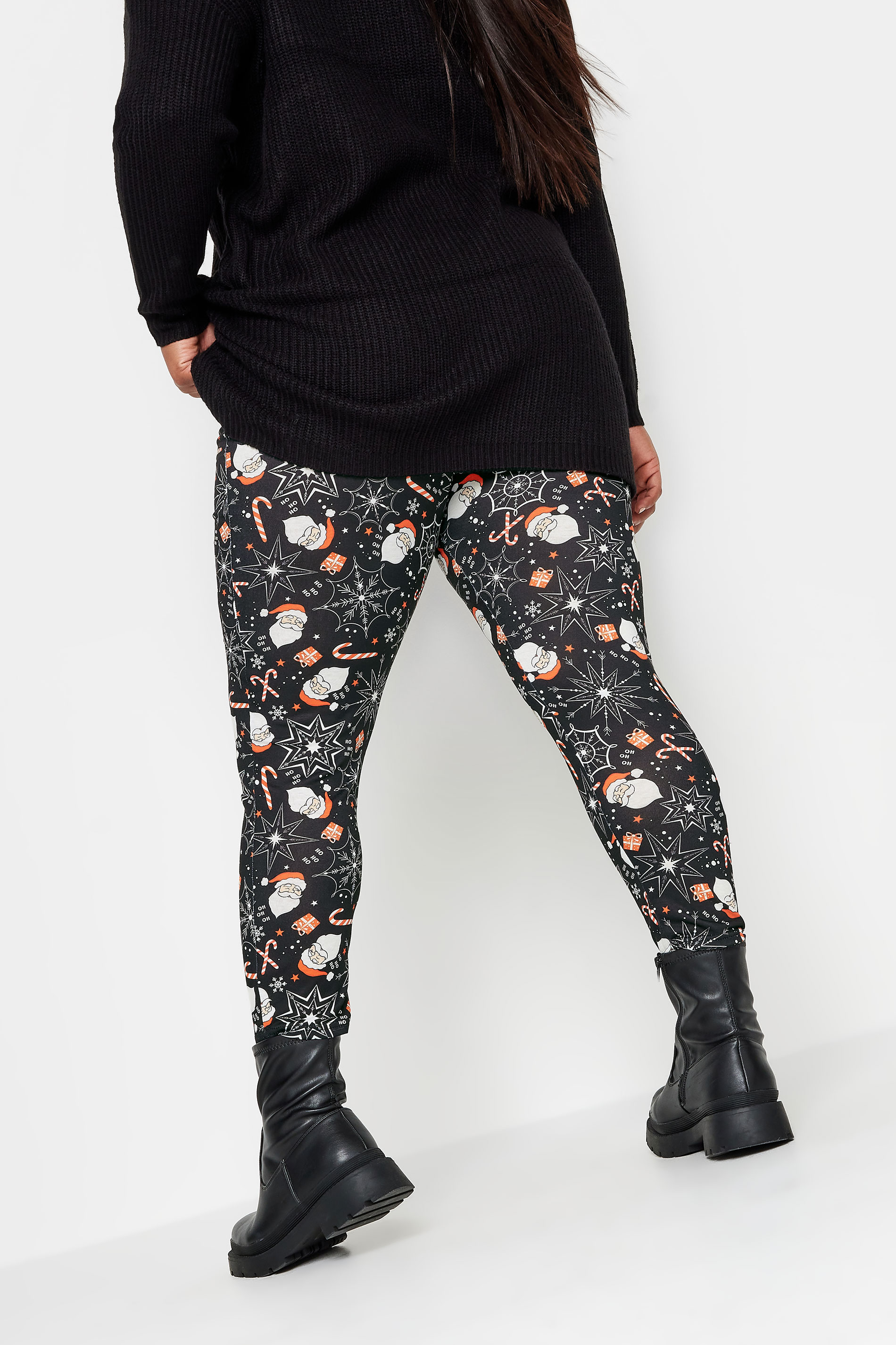 YOURS Plus Size Black Christmas Print Leggings | Yours Clothing 3