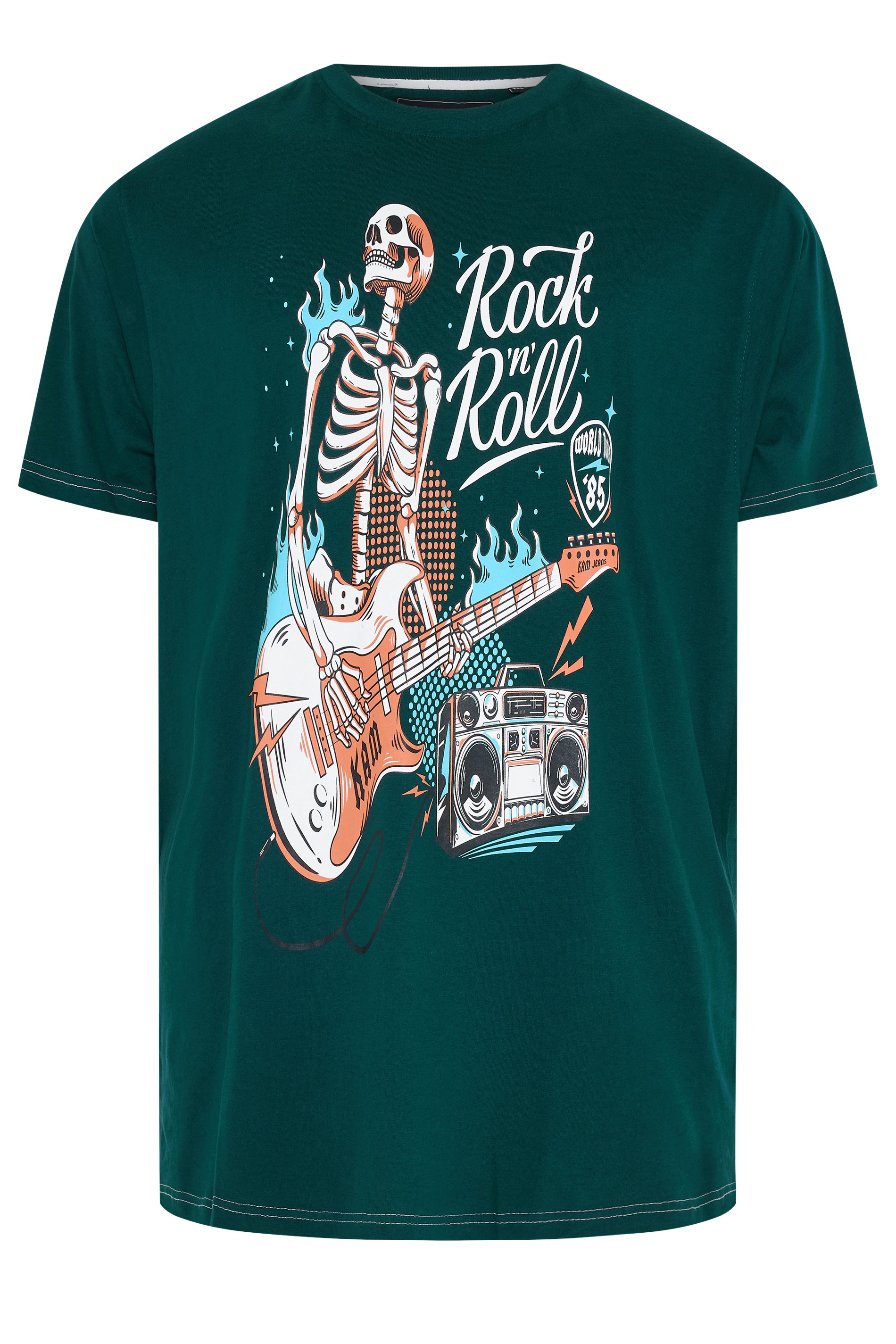 KAM Big & Tall Dark Blue Rock N Roll Skeleton Print T-Shirt | BadRhino 1