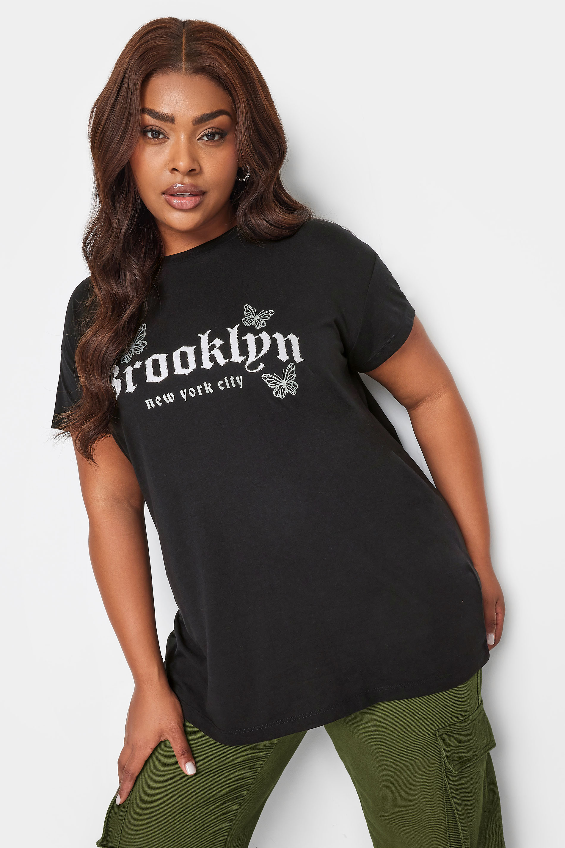YOURS Plus Size Black 'Brooklyn' Butterfly Print T-Shirt | Yours Clothing 2