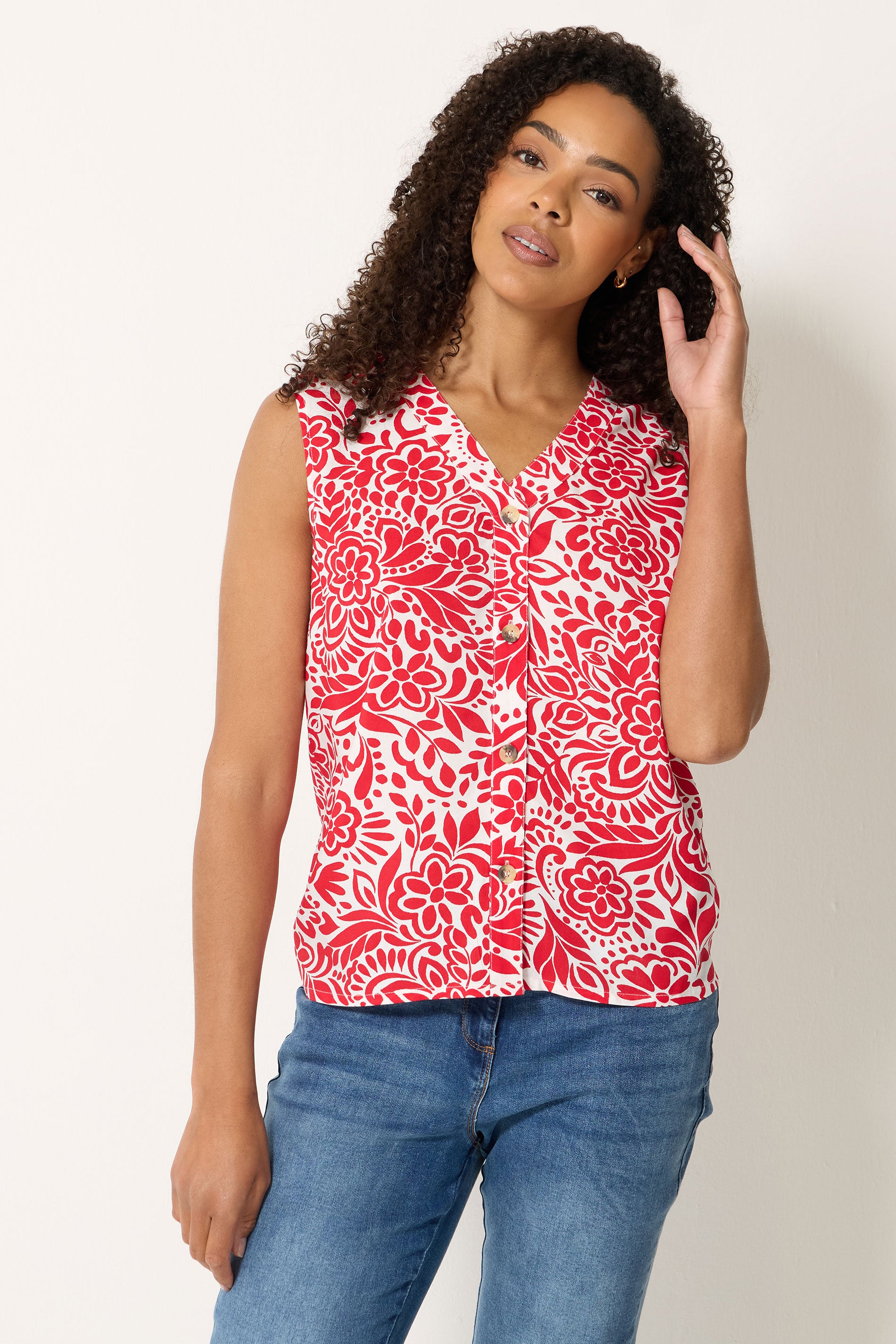 M&Co Red Floral Button Front Vest Top | M&Co 1