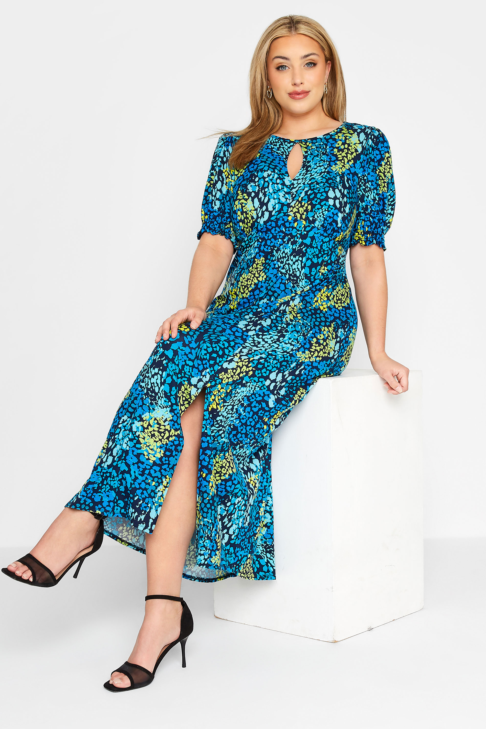 YOURS LONDON Plus Size Blue Animal Print Keyhole Maxi Dress | Yours ...