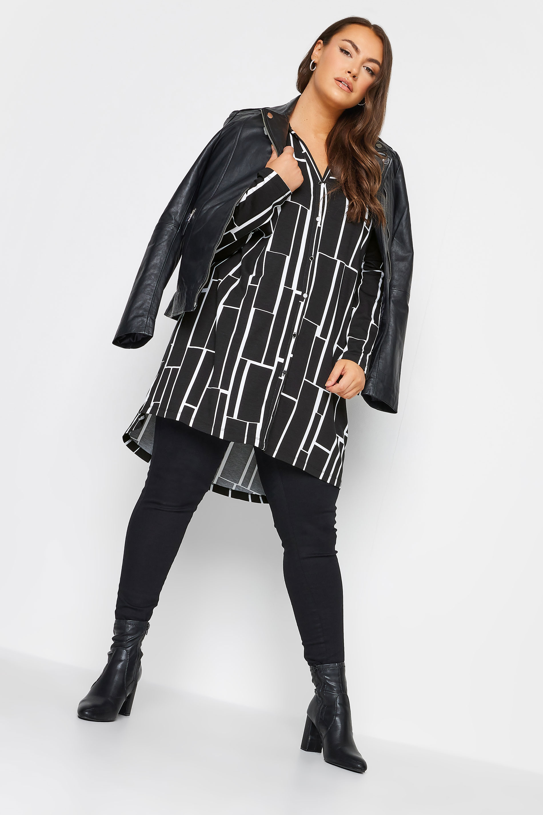 YOURS Curve Plus Size Black & Red Geometric Print Tunic Shirt | Yours Clothing  2