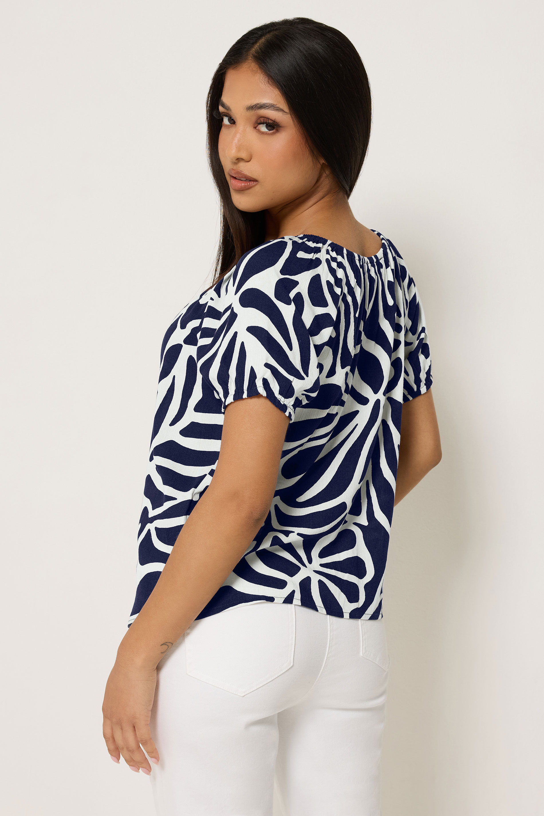 M&Co Petite Navy Blue Abstract Print Blouse | M&Co 2