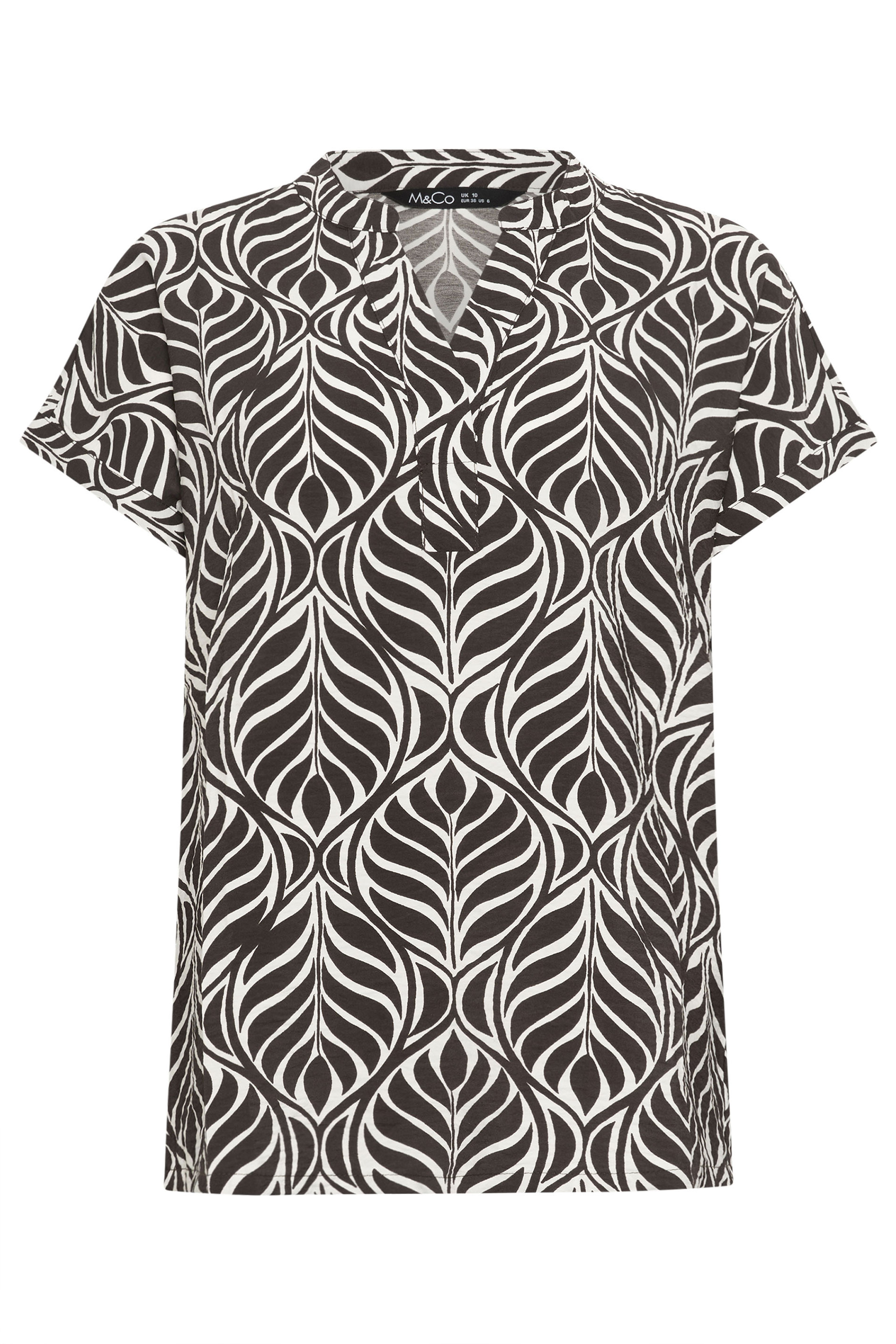 M&Co Brown Leaf Print Notch Neck Top | M&Co 5