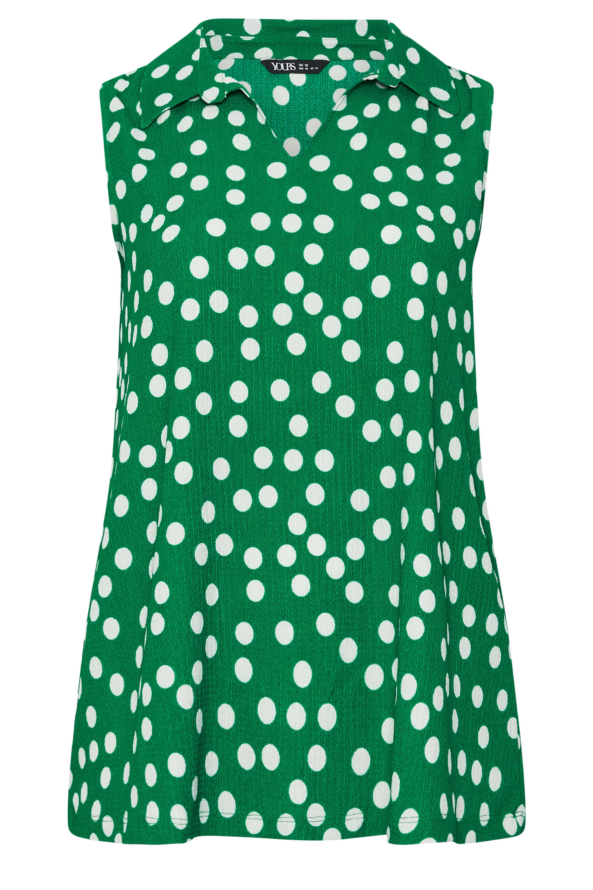 YOURS Plus Size Green Polka Dot Collared Vest Top | Yours Clothing 5