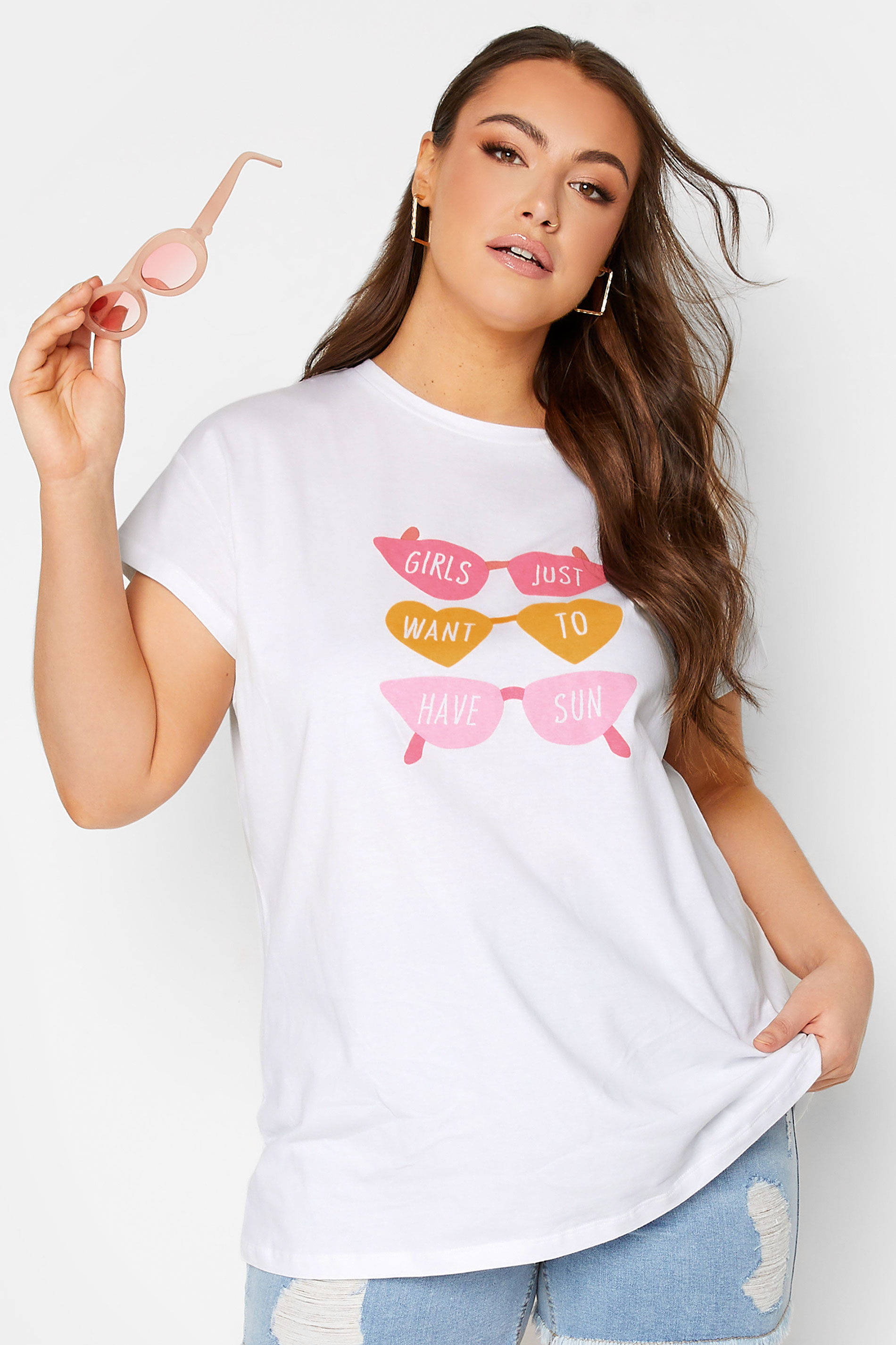 LIMITED COLLECTION Plus Size White 'Girls Want Sun' Slogan Print T-Shirt | Yours Clothing 1