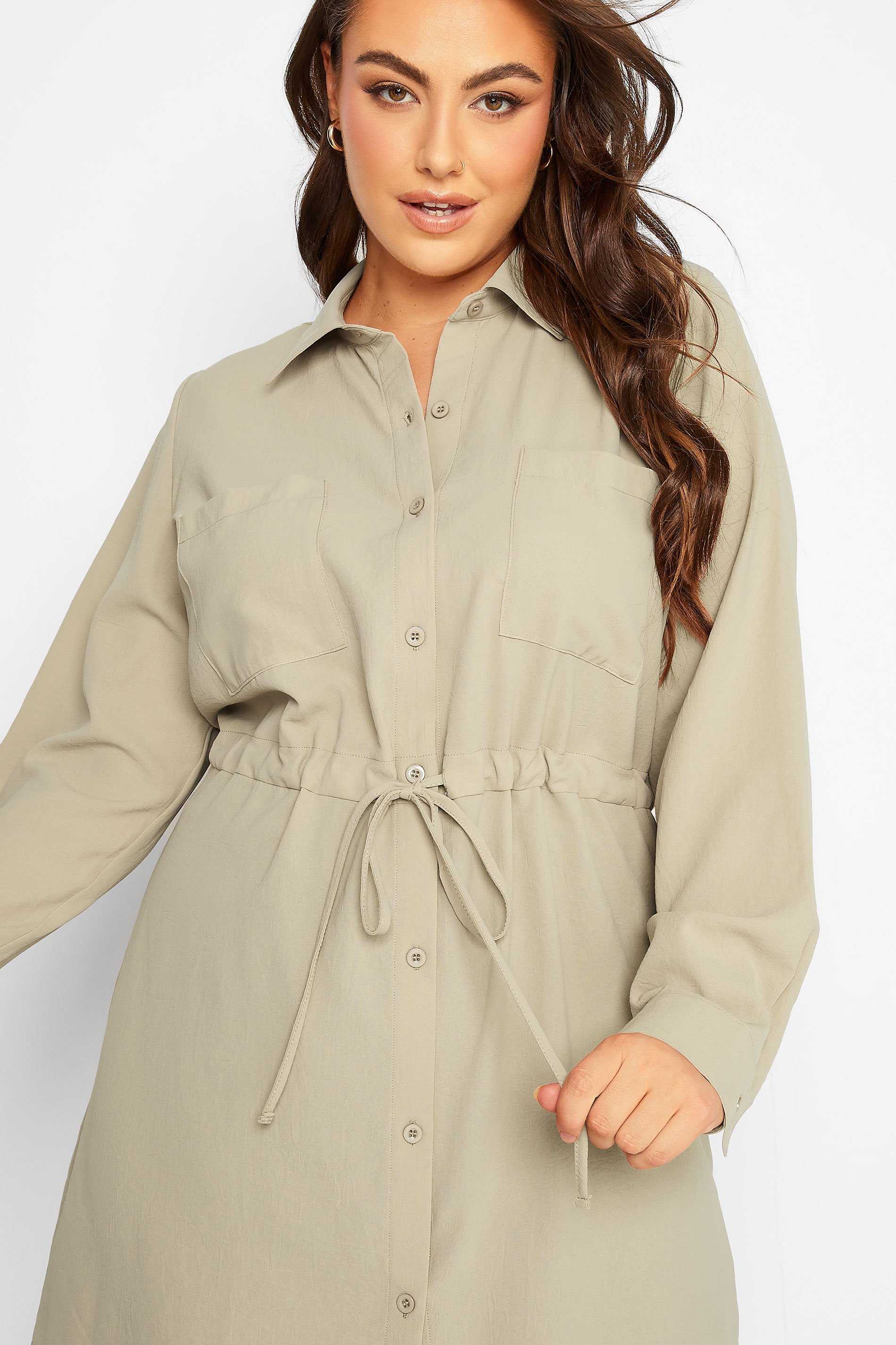 YOURS Plus Size Curve Brown Utility Tunic Shirt | Yours Clothing