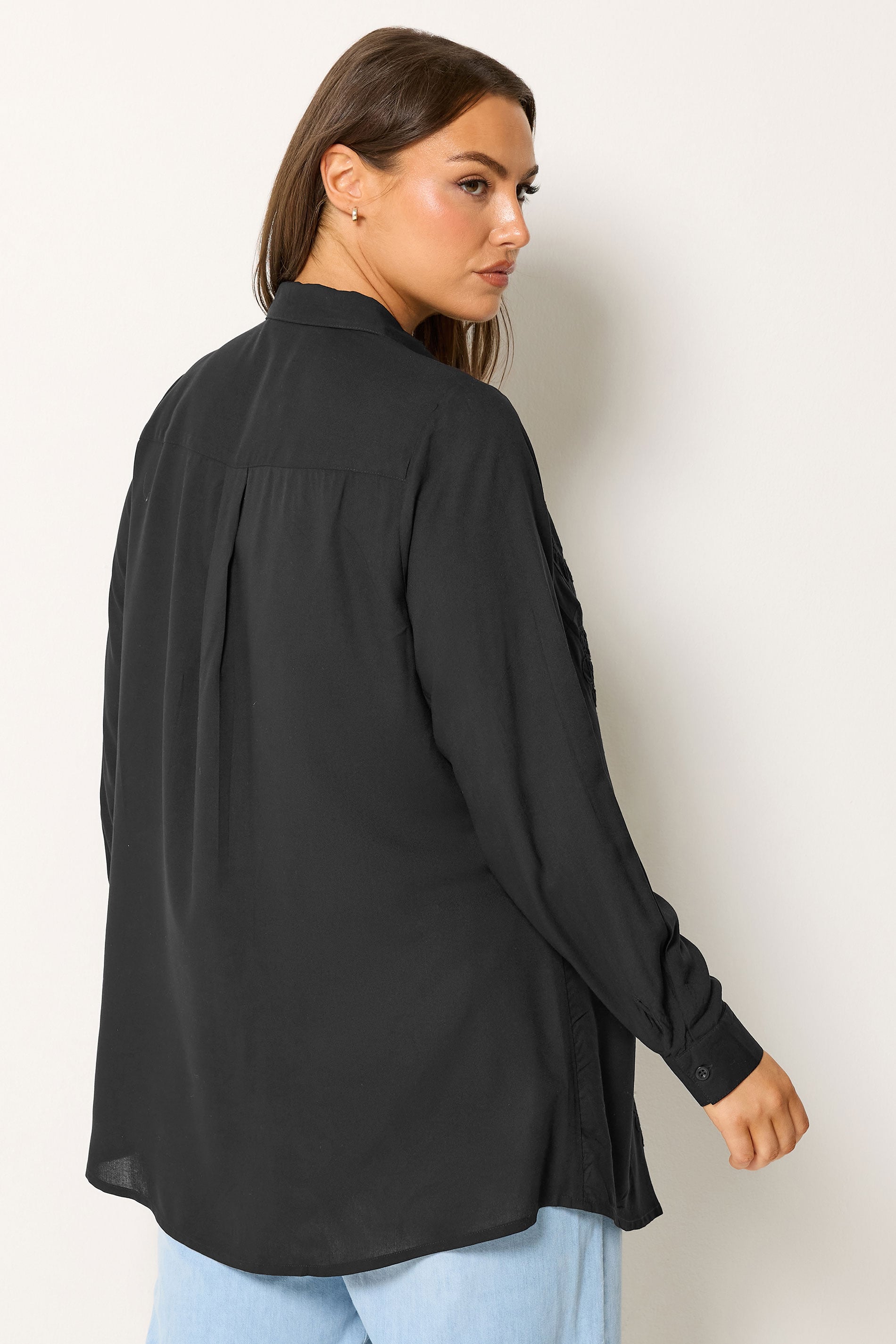 YOURS Curve Black Floral Embroidery Shirt | Yours Clothing 2