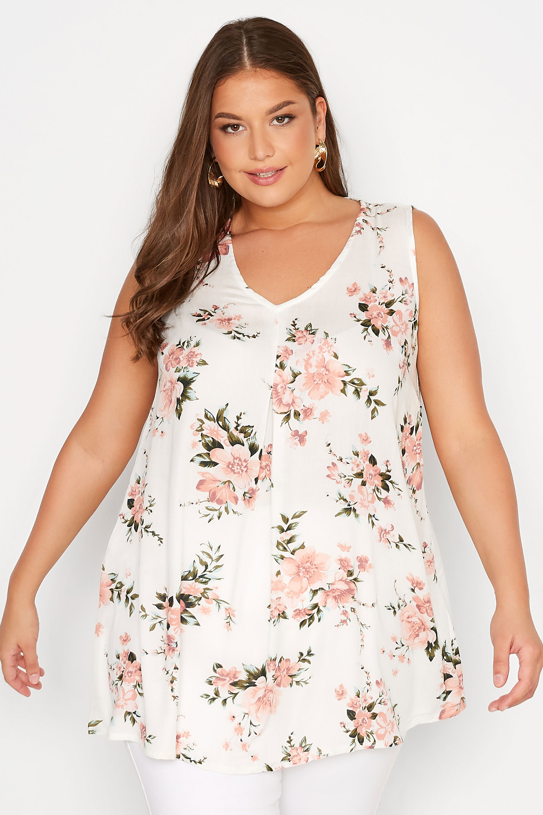 Grande taille  Tops Grande taille  Tops Casual | Curve White Floral Swing Vest Top - GJ03787