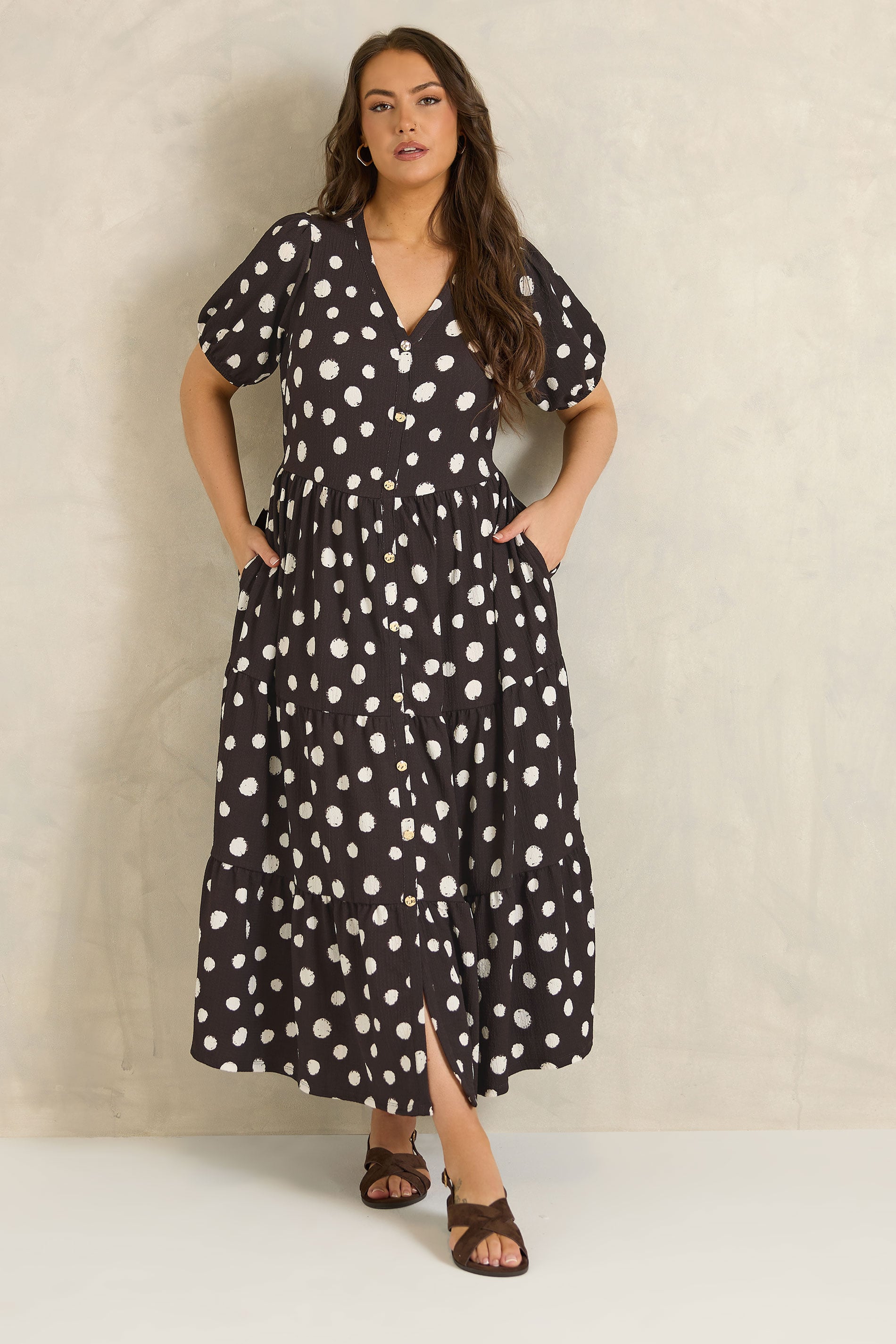 EVANS Plus Size Chocolate Brown Polka Dot Maxi Dress | Evans  3