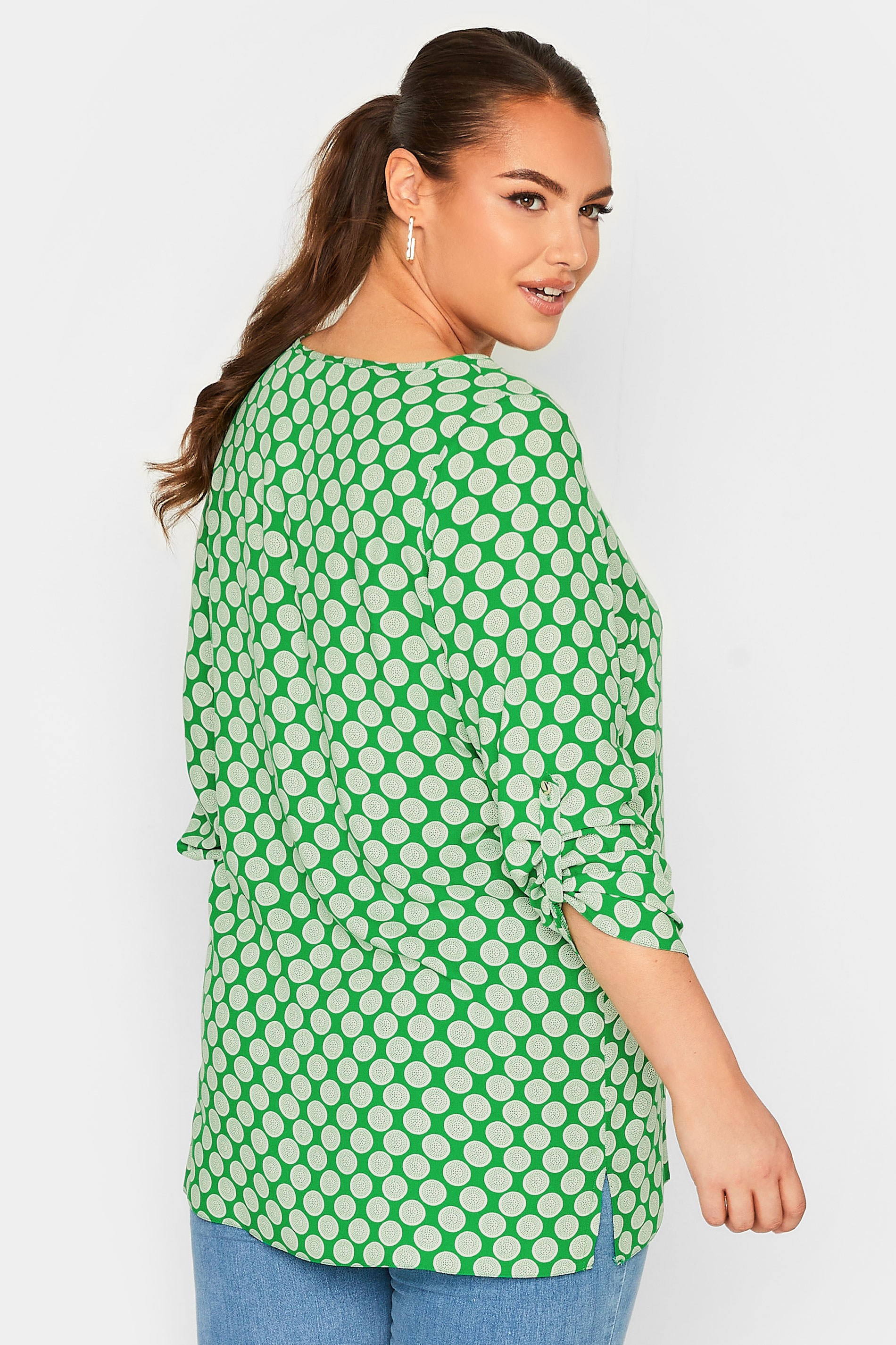 YOURS Plus Size Green Abstract Spot Print Blouse | Yours Clothing  3