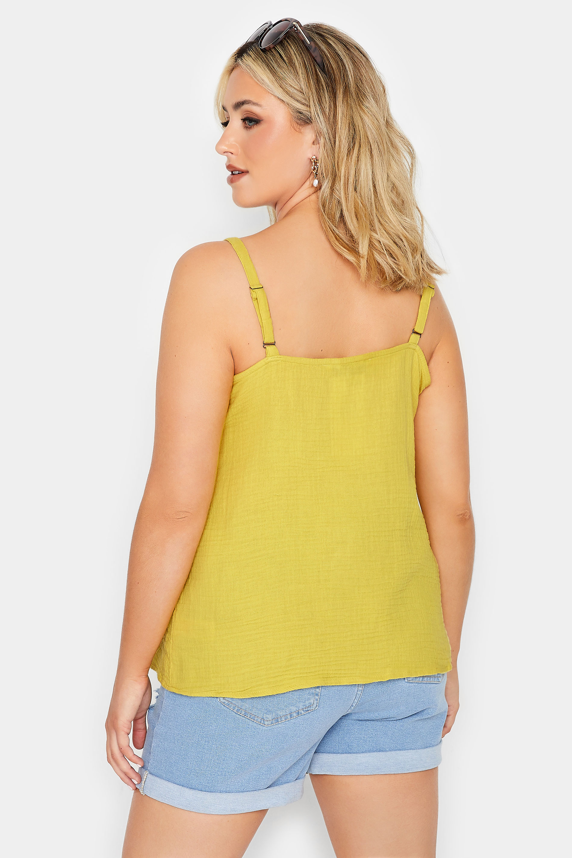 YOURS Plus Size Yellow Button Cami Vest Top | Yours Clothing 3