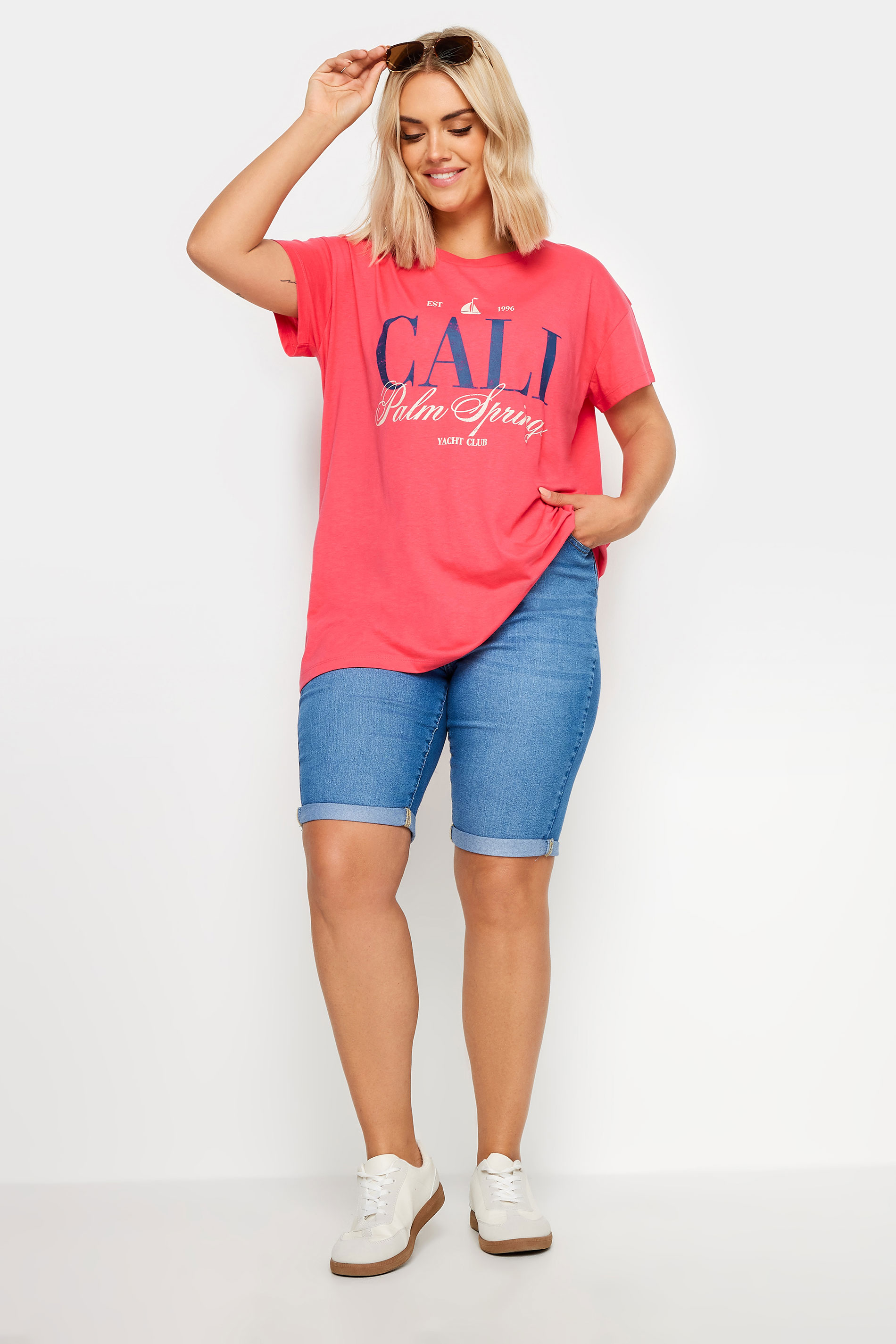 YOURS Plus Size Red 'Cali Palm Springs' Slogan T-Shirt | Yours Clothing 2