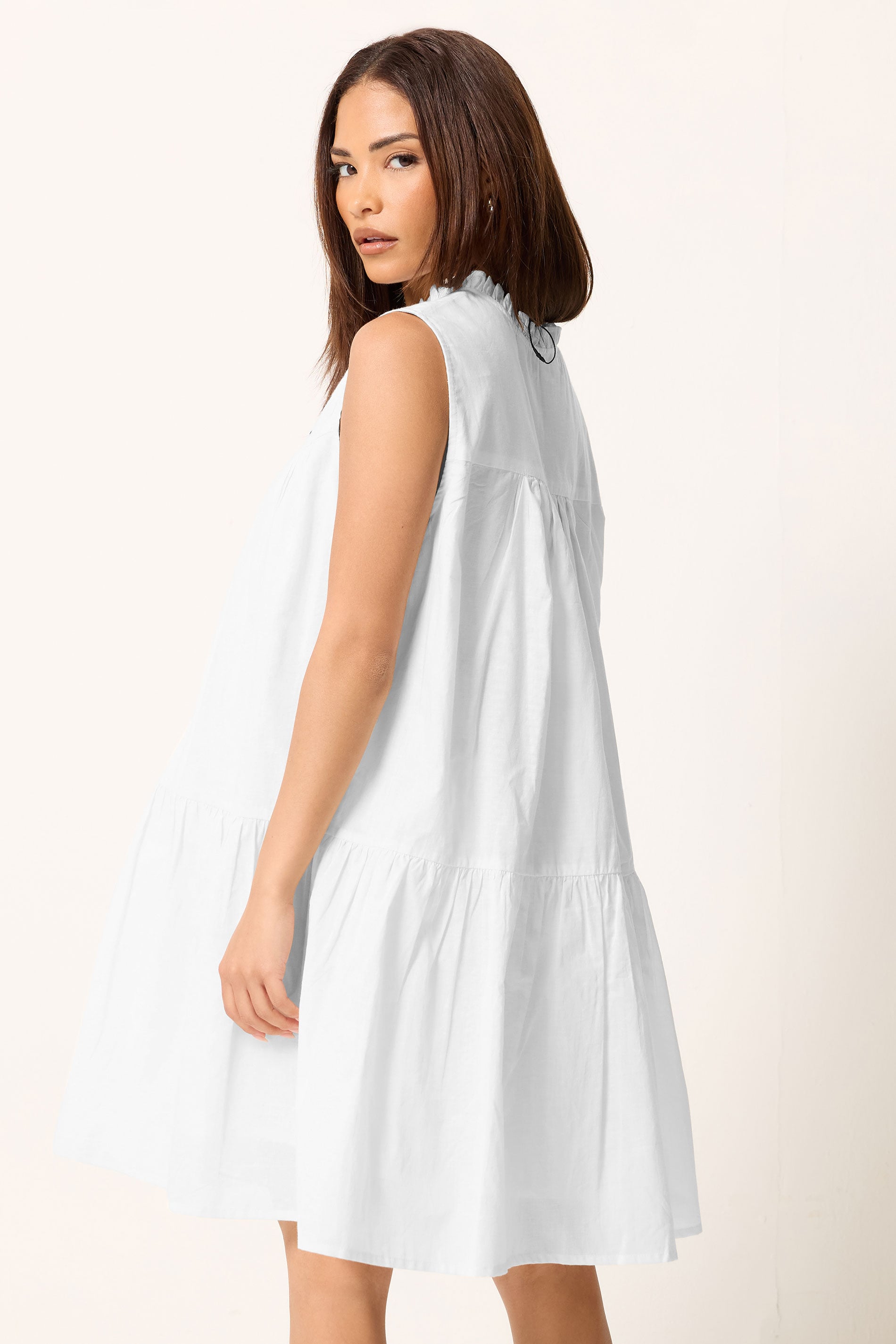 PixieGirl Petite Women's White Tiered Cotton Smock Mini Dress | PixieGirl 2