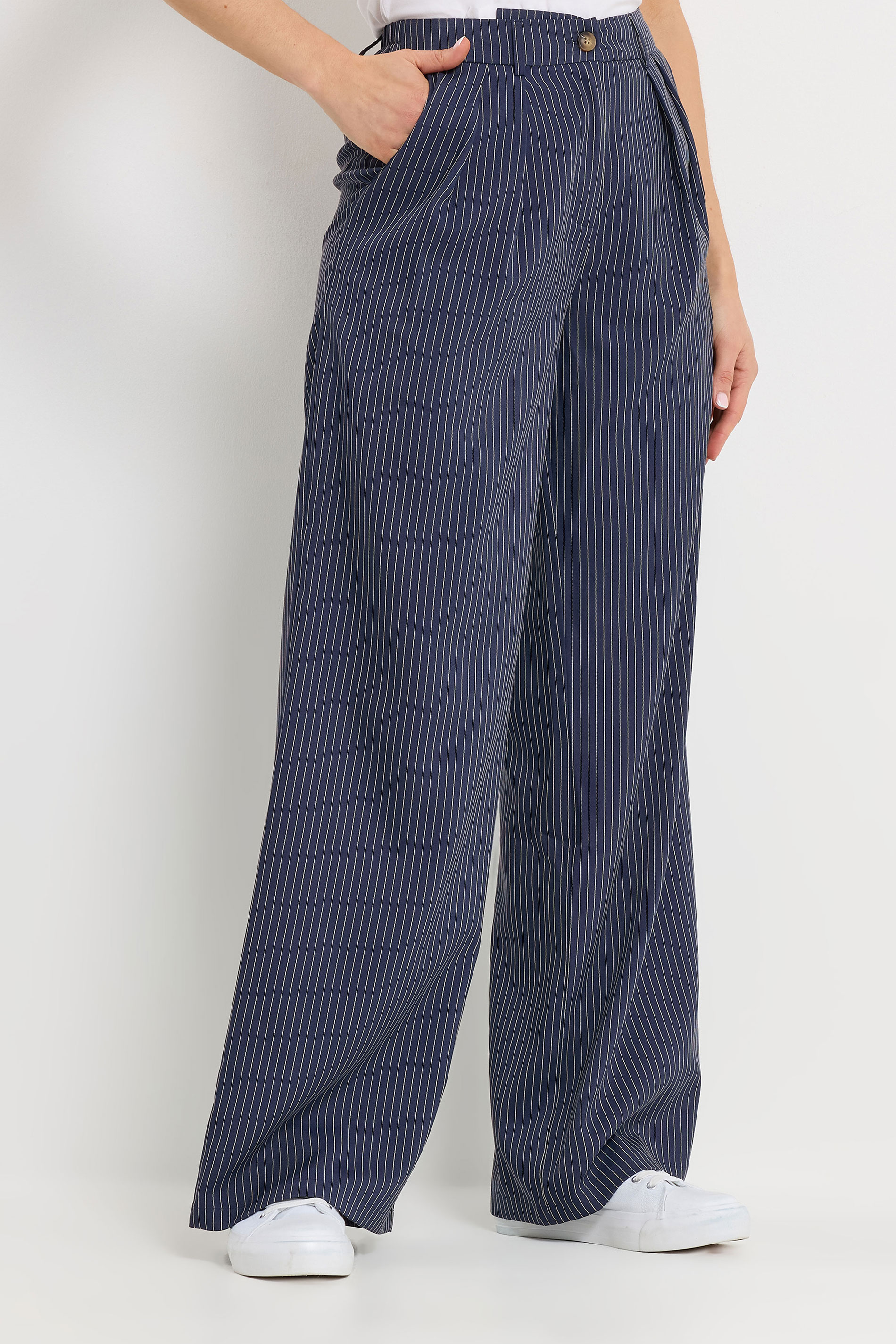 LTS Tall Women's Set Navy Blue Pinstripe Waistcoat & Wide Leg Trousers | Long Tall Sally 5