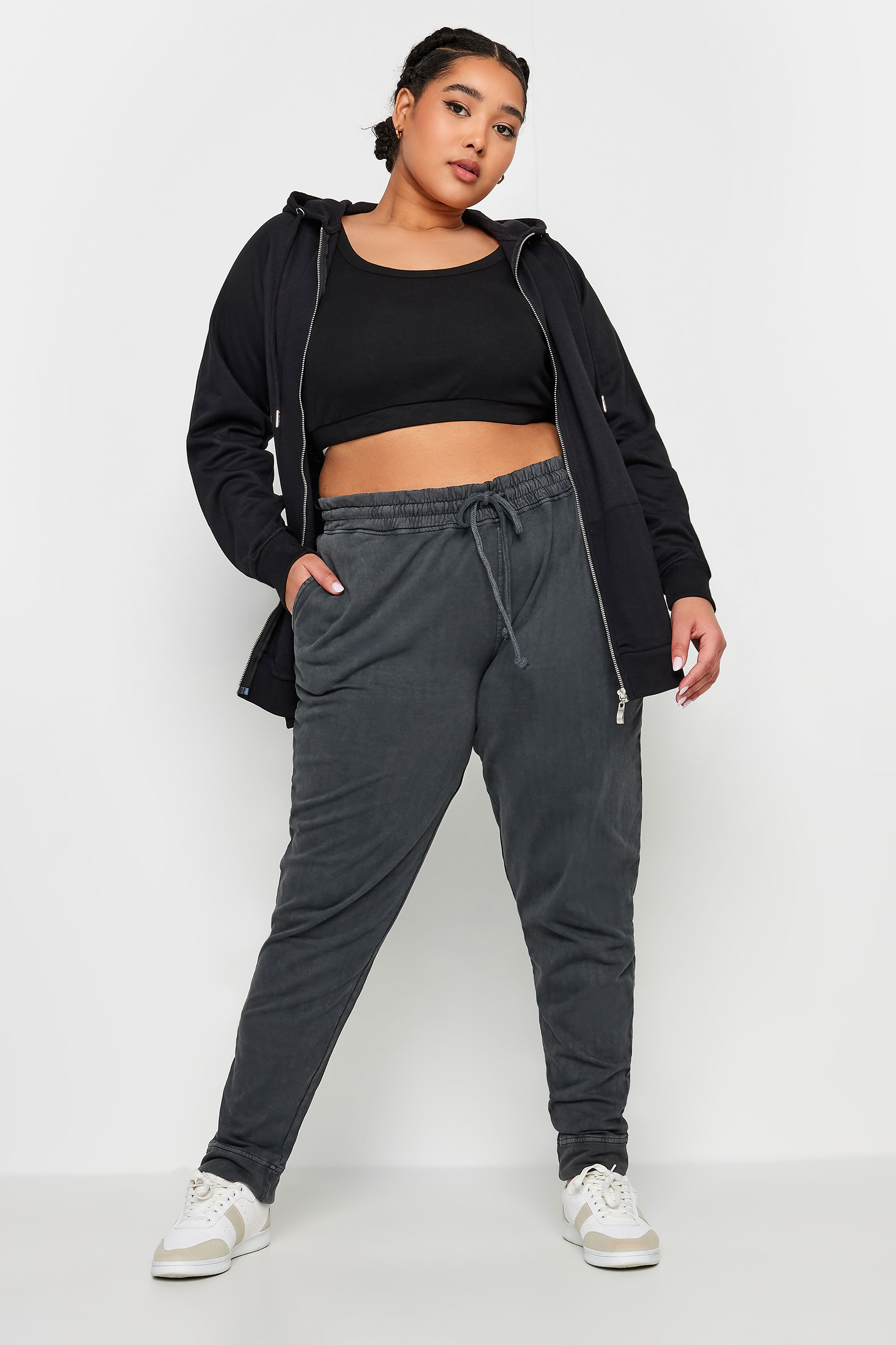 YOURS Plus Size Charcoal Grey Acid Wash Joggers | Yours Clothing 2