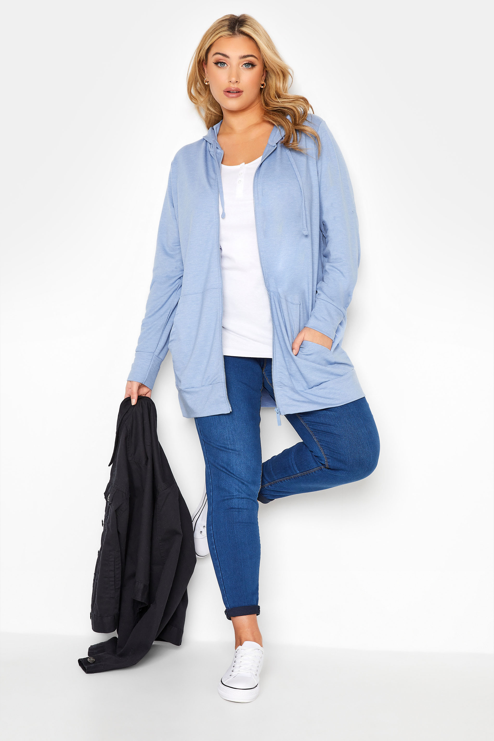 Plus Size Baby Blue Zip Through Hoodie | Yours Clothing 2